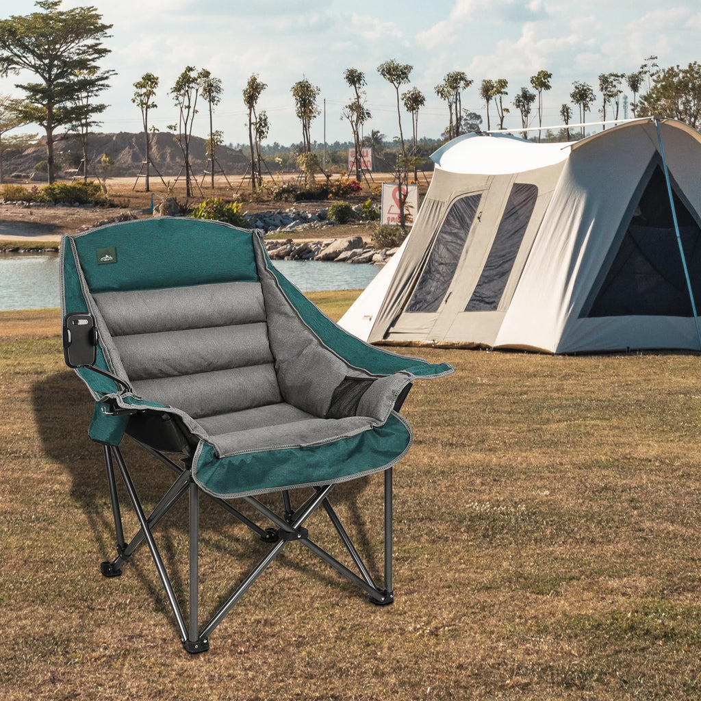 Northroad Oversized XL Padded Camping Chair w/Cell Phone Holder, Large Camp Chair, Foldable Lawn Chair w/Cup Holder,Carry Bag for Outdoor Hiking, Picnics, Heavy-Duty 400-lbs Capacity, Moca