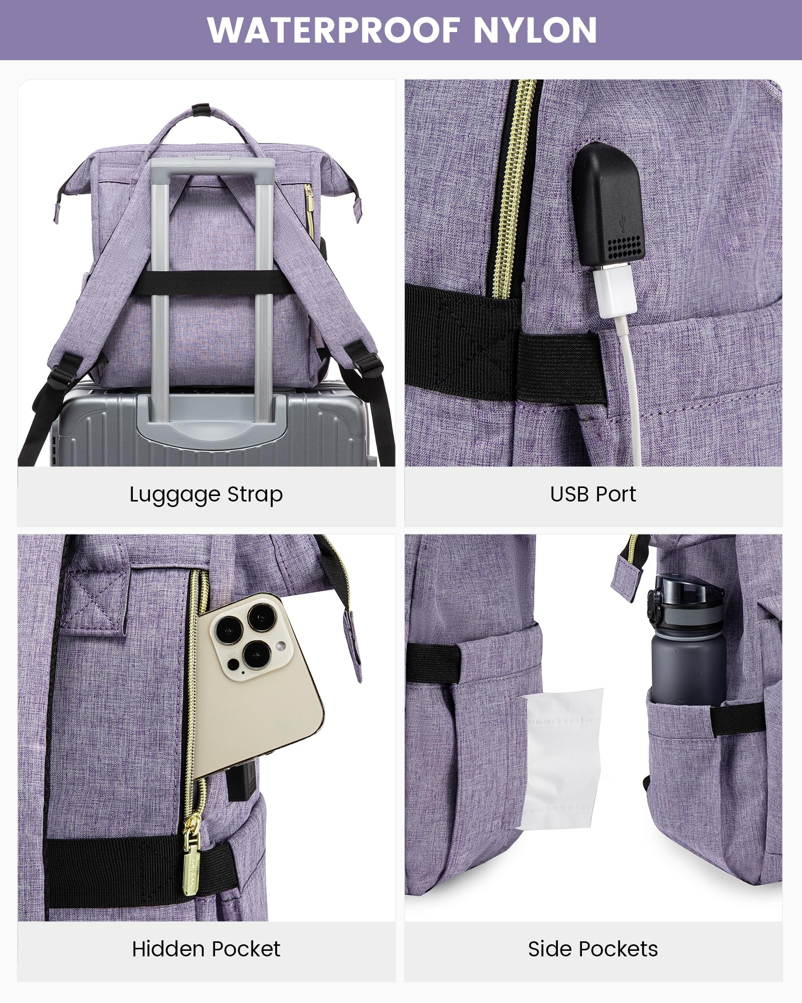 LOVEVOOK Laptop Backpack for Women with Giant Tumbler Holder Pocket, 15.6 Inch Work Daypack for Teacher Nurse, Computer College Bookbag Purse, Waterproof Travel Back Pack with USB Charging Port