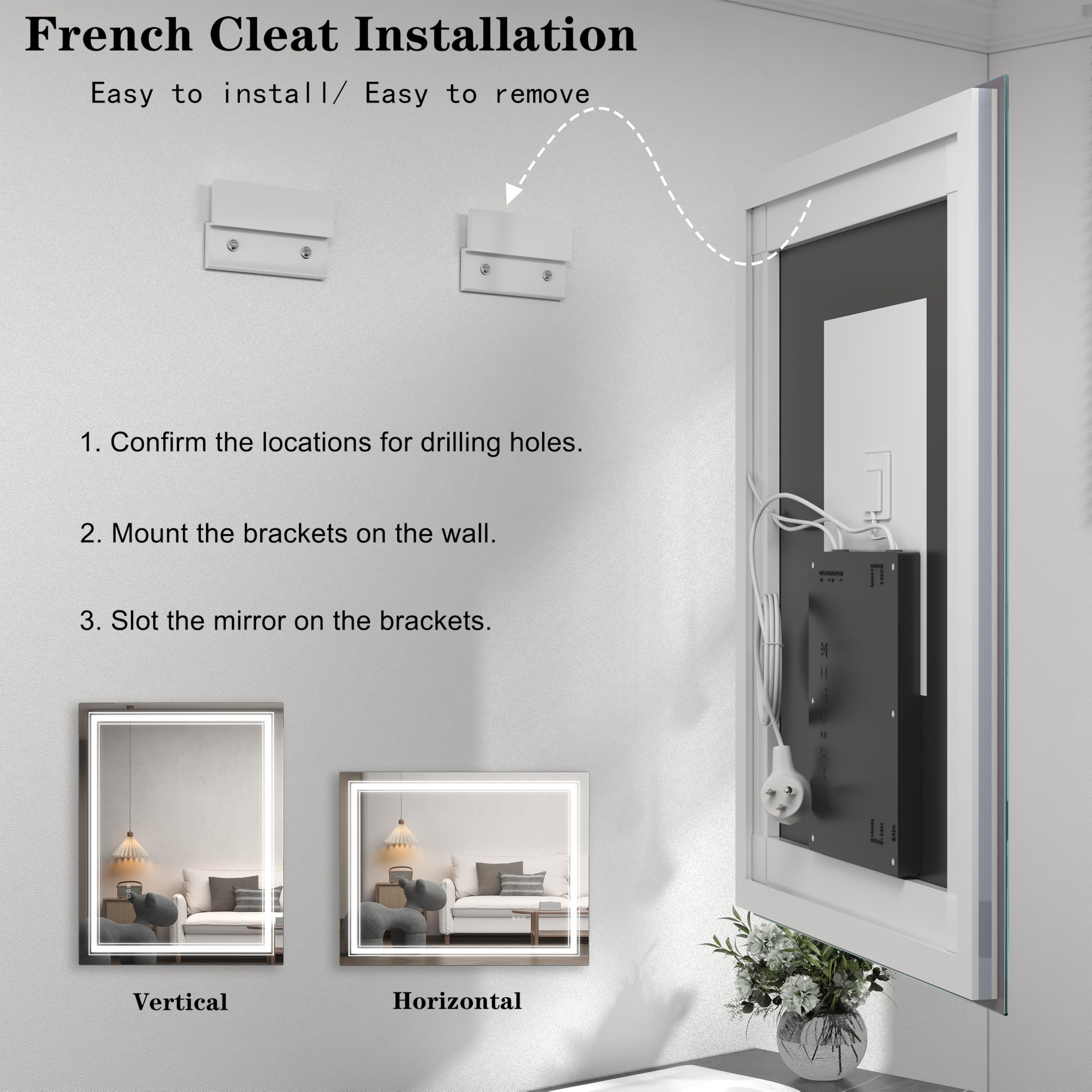 20x28 LED Bathroom Mirror, Vanity Mirror with Lights, Backlit and Front lit Mirror for Wall, Dimmable, Anti-Fog, Shatterpoof, Memory (Horizontal/Vertical)