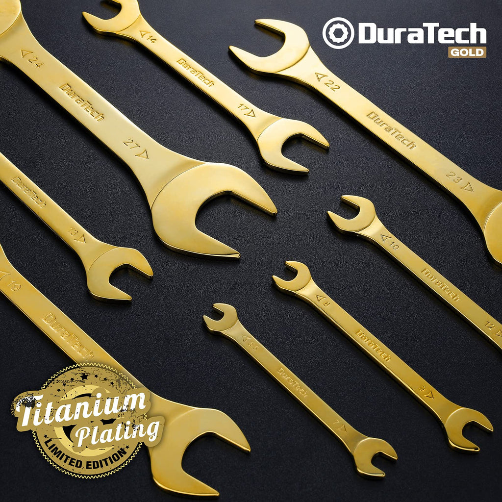 DURATECH Super-Thin Open End Wrench Set, Metric, 8-Piece, 5.5mm to 27mm, Black Electrophoretic Coating, with Rolling Pouch