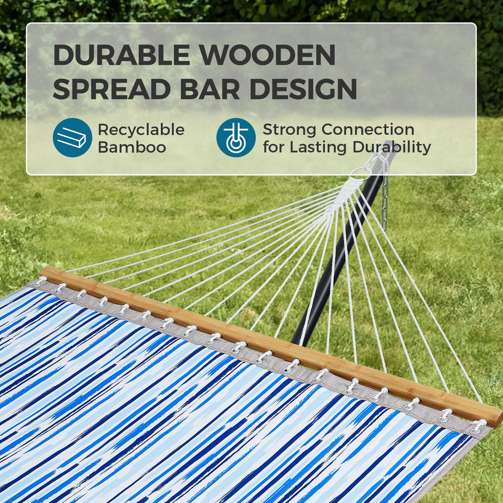 SUPERJARE Hammock with Stand, 2 Person Quilted Outdoor Hammock, Detachable Pillow & Bamboo Spreaders, Portable Hammock with Carrying Bag, Heavy Duty Stand, Perfect for Outside, Patio, Aqua Blue