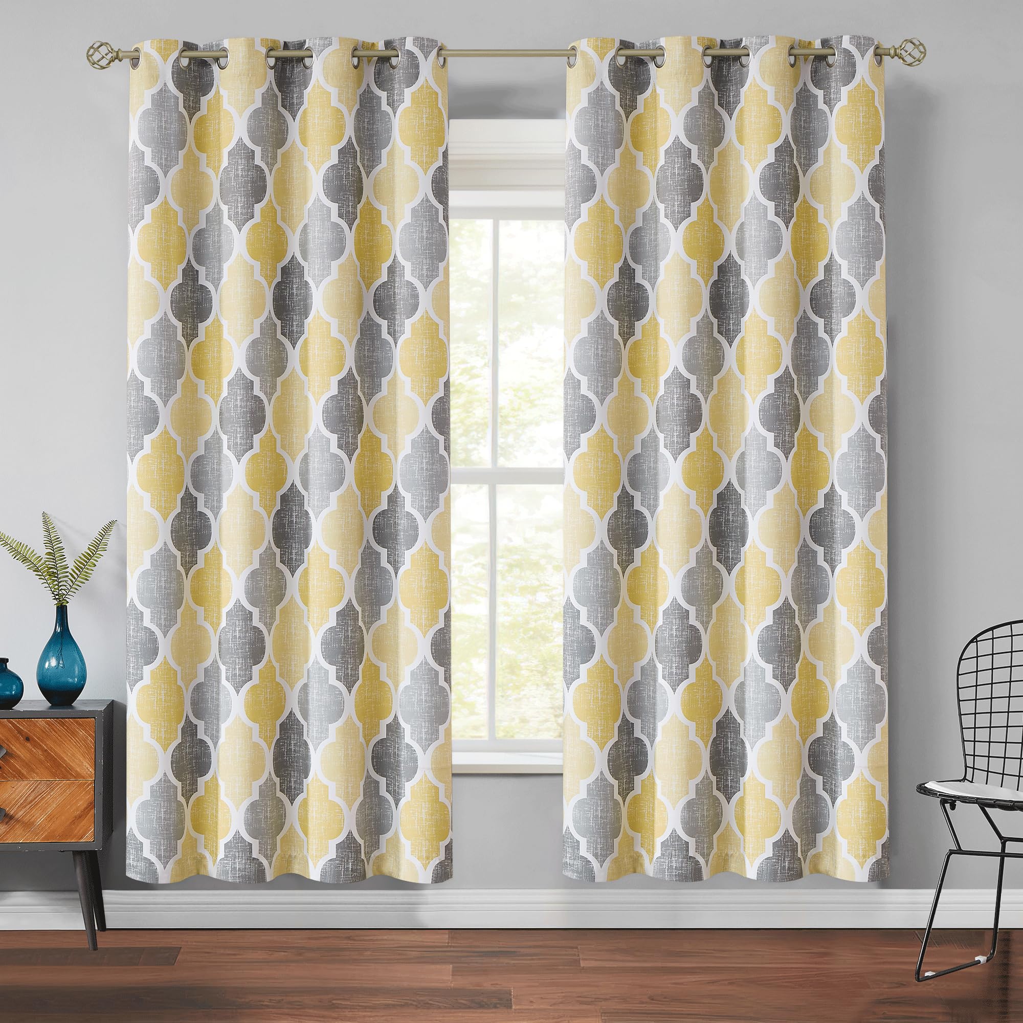 Beauoop 100% Blackout Curtains 45 Inches Long 2 Panels for Bedroom Living Room Aqua Grey Moroccan Geo Room Darkening Thermal Insulated Soundproof Grommet Top Window Treatments Drapes, 50x45 Set of 2