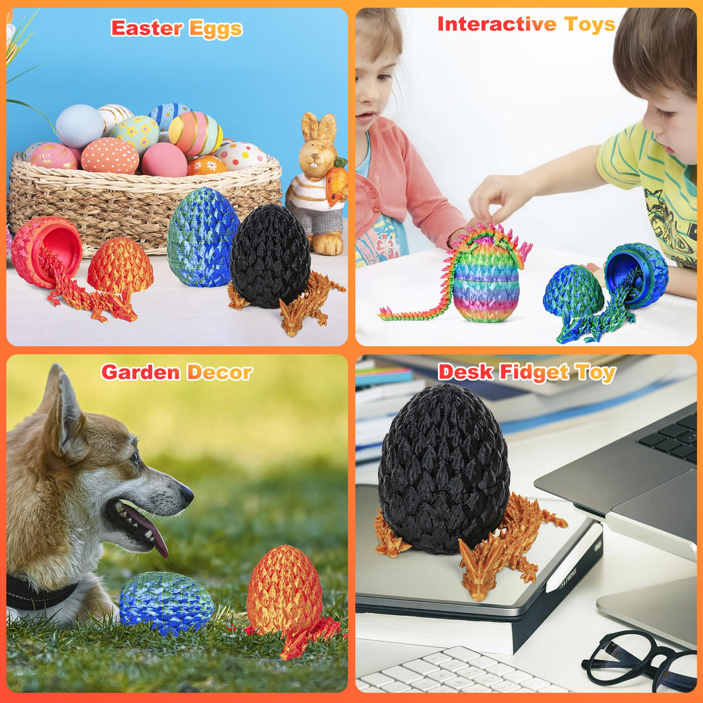 Easter Basket Stuffers 3D Printed Dragon Eggs with Dragon Inside Surprise Mystery Easter Egg Fidget Toy, Articulated Crystal Toys for Kid Easter Egg Hunt Party Favors (1PCS)