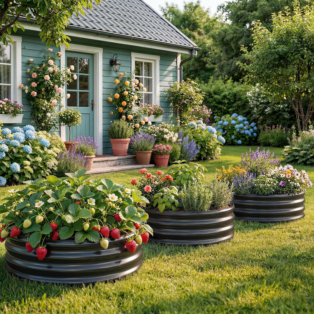 Land Guard Galvanized Raised Garden Bed Kit, Galvanized Planter Raised Garden Boxes Outdoor, Round Large Metal Raised Garden Beds for Vegetables ……
