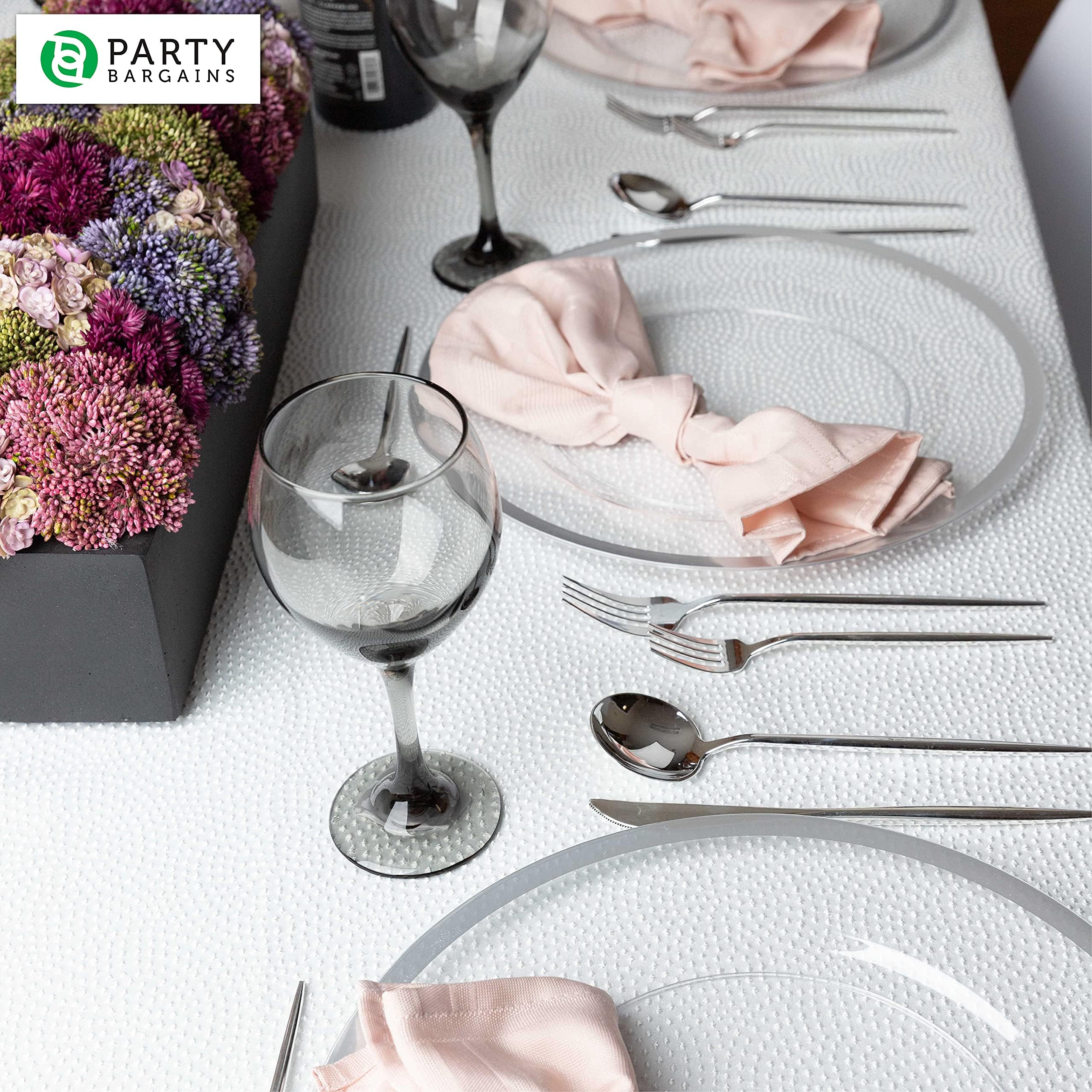 PARTY BARGAINS 13-Inch Charger Plates - 96 Pack, Clear Gold Rim, Heavy-Duty Disposable Chargers for Elegant Dining - Ideal for Weddings and Formal Events