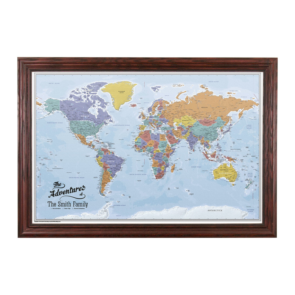 Personalized Canvas Rolled Poster World Map Wall Art with Pins – Large 24" x 36" Blue Oceans Map of the World – Push Pin Travel Decor for Home or Office