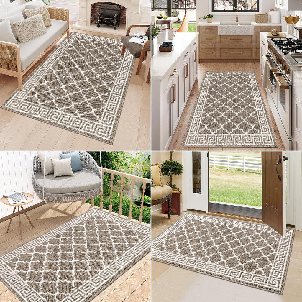 Pauwer Door Mat Indoor Entrance 20"x60" Absorbent Dirt Trapper Welcome Mats for Front Door Washable Entryway Rugs Ultra Thin Doormat Non Slip Runner Rugs for Hallway Kitchen Laundry Room, Beige