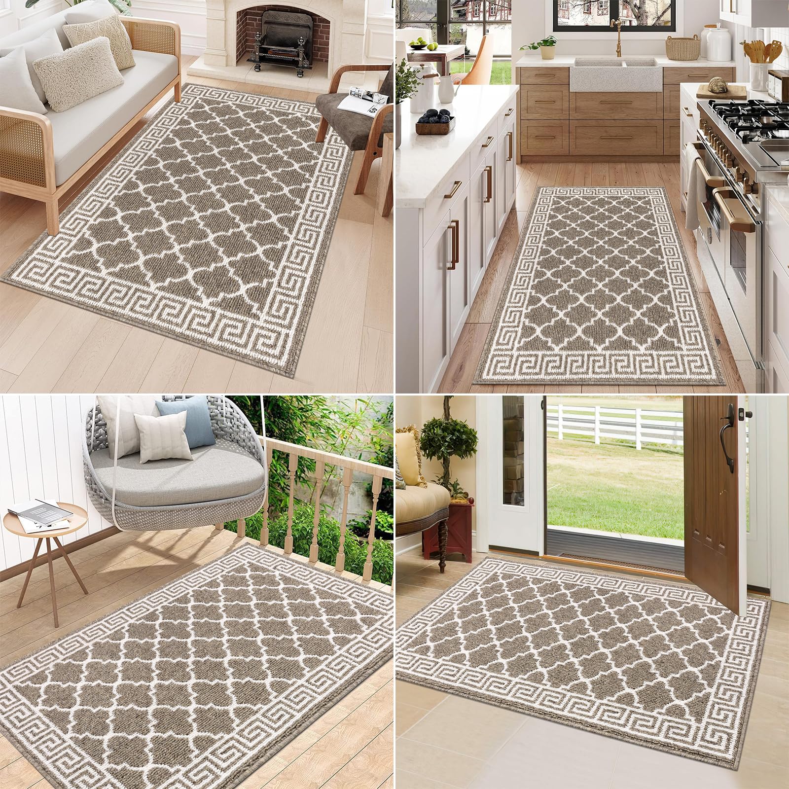 Pauwer Door Mat Indoor Entrance 20"x60" Absorbent Dirt Trapper Welcome Mats for Front Door Washable Entryway Rugs Ultra Thin Doormat Non Slip Runner Rugs for Hallway Kitchen Laundry Room, Beige