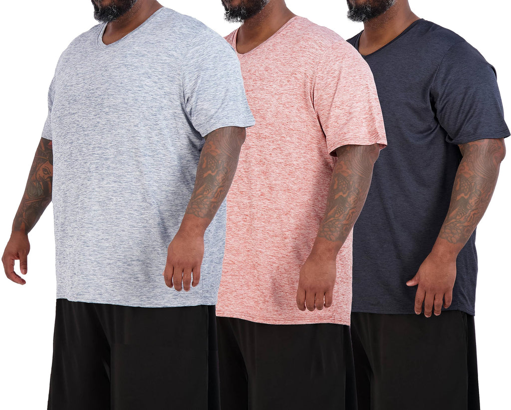 Real Essentials 3 Pack: Men's Big & Tall Short Sleeve V-Neck Athletic T-Shirt Dry-Fit Workout Shirts Moisture Wicking (3X-5X)