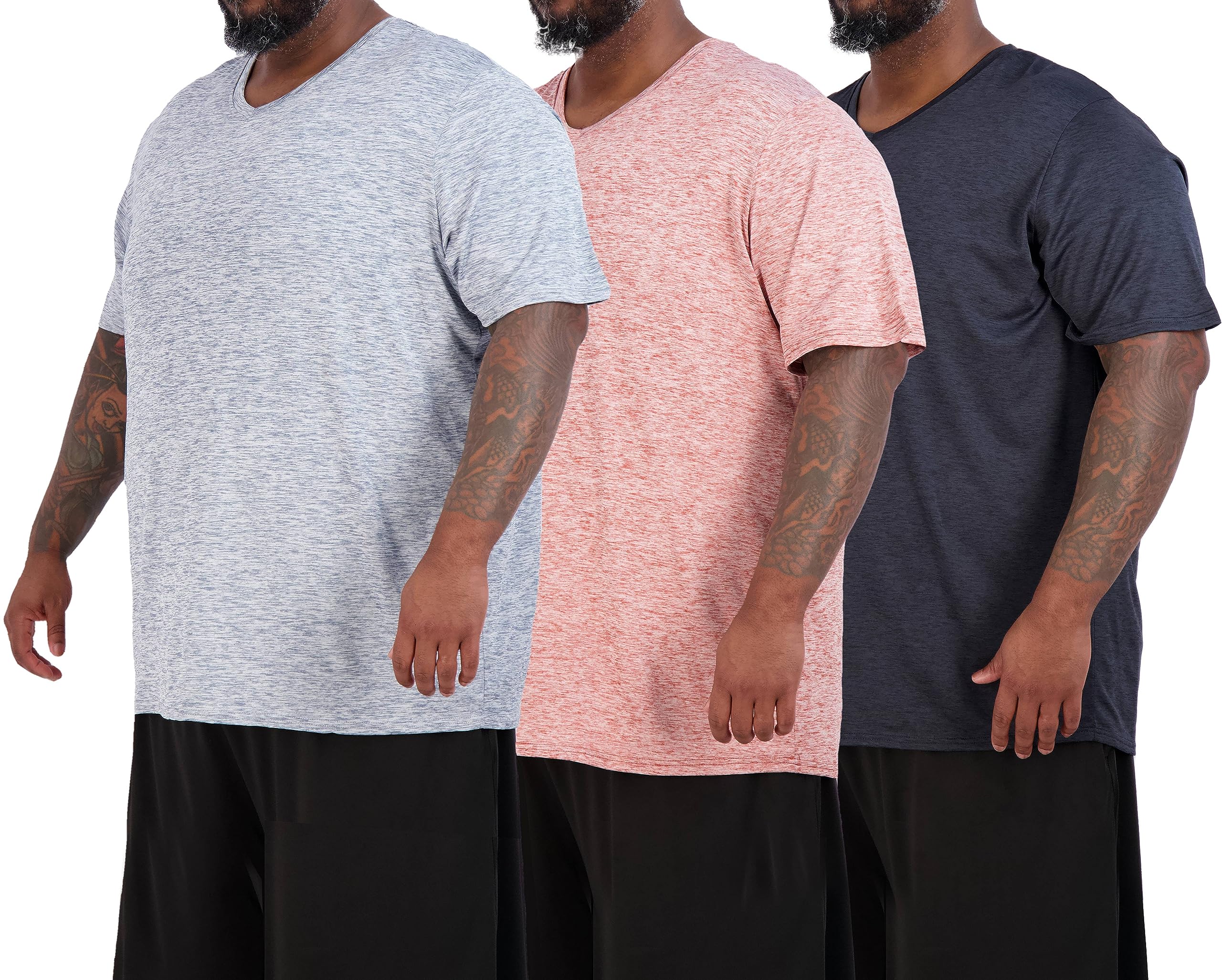 Real Essentials 3 Pack: Men's Big & Tall Short Sleeve V-Neck Athletic T-Shirt Dry-Fit Workout Shirts Moisture Wicking (3X-5X)