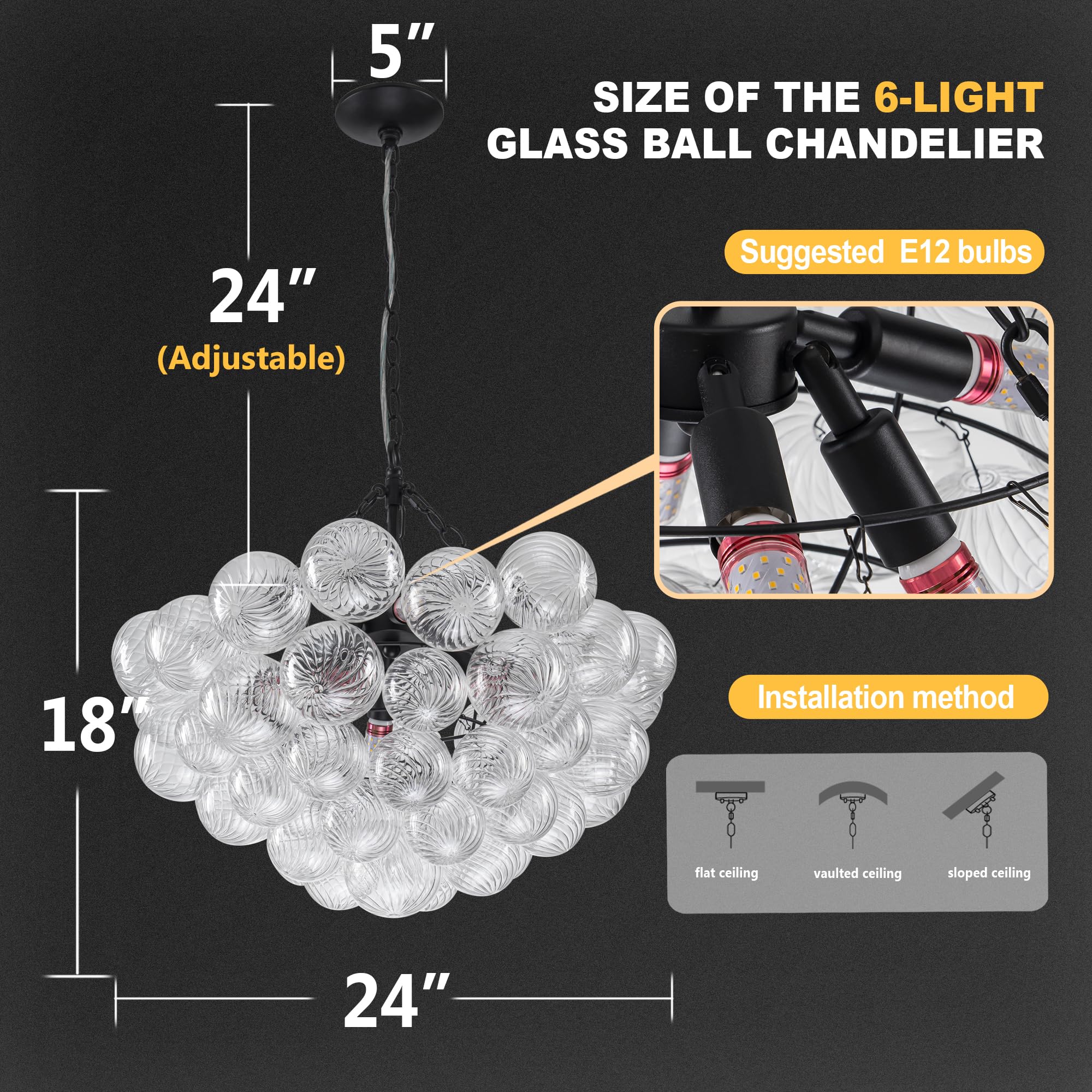 Longree Bubble Glass Ball Chandelier White 20" Dia Pendant Light | Swirled Glass Globe, for Dining Room Kitchen Bathroom Entry Bedroom