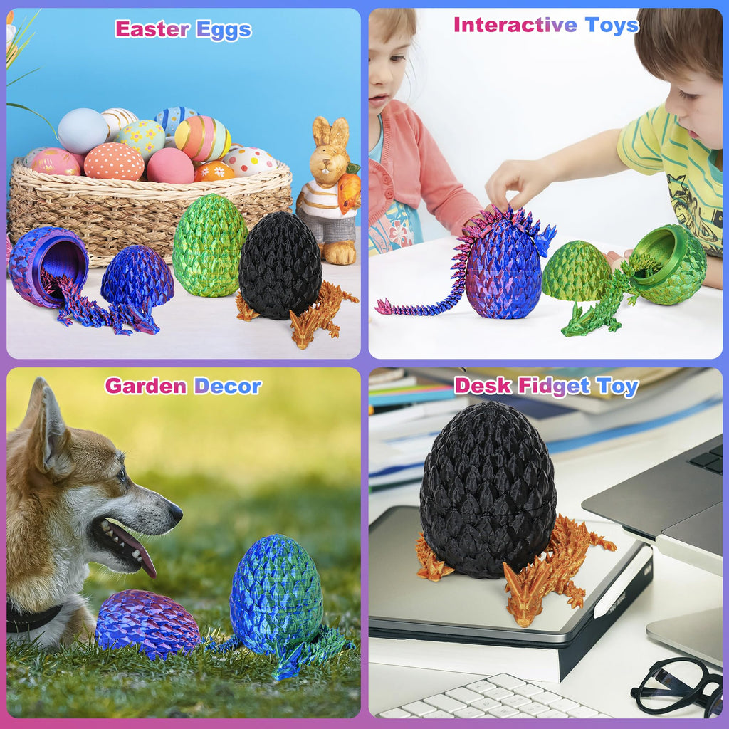 Easter Basket Stuffers 3D Printed Dragon Eggs with Dragon Inside Surprise Mystery Easter Egg Fidget Toy, Articulated Crystal Toys for Kid Easter Egg Hunt Party Favors (1PCS)