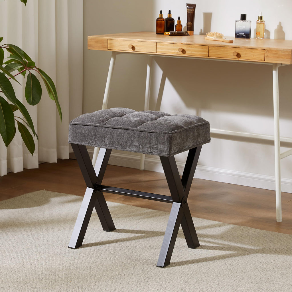 Royal Windsor Vanity Stool with Saddle Cushion, 18 Inch Makeup Vanity Chair for Living Room, Modern Foot Stool Ottoman Piano Bench,Small Upholstered Bench for Bedroom, Beige