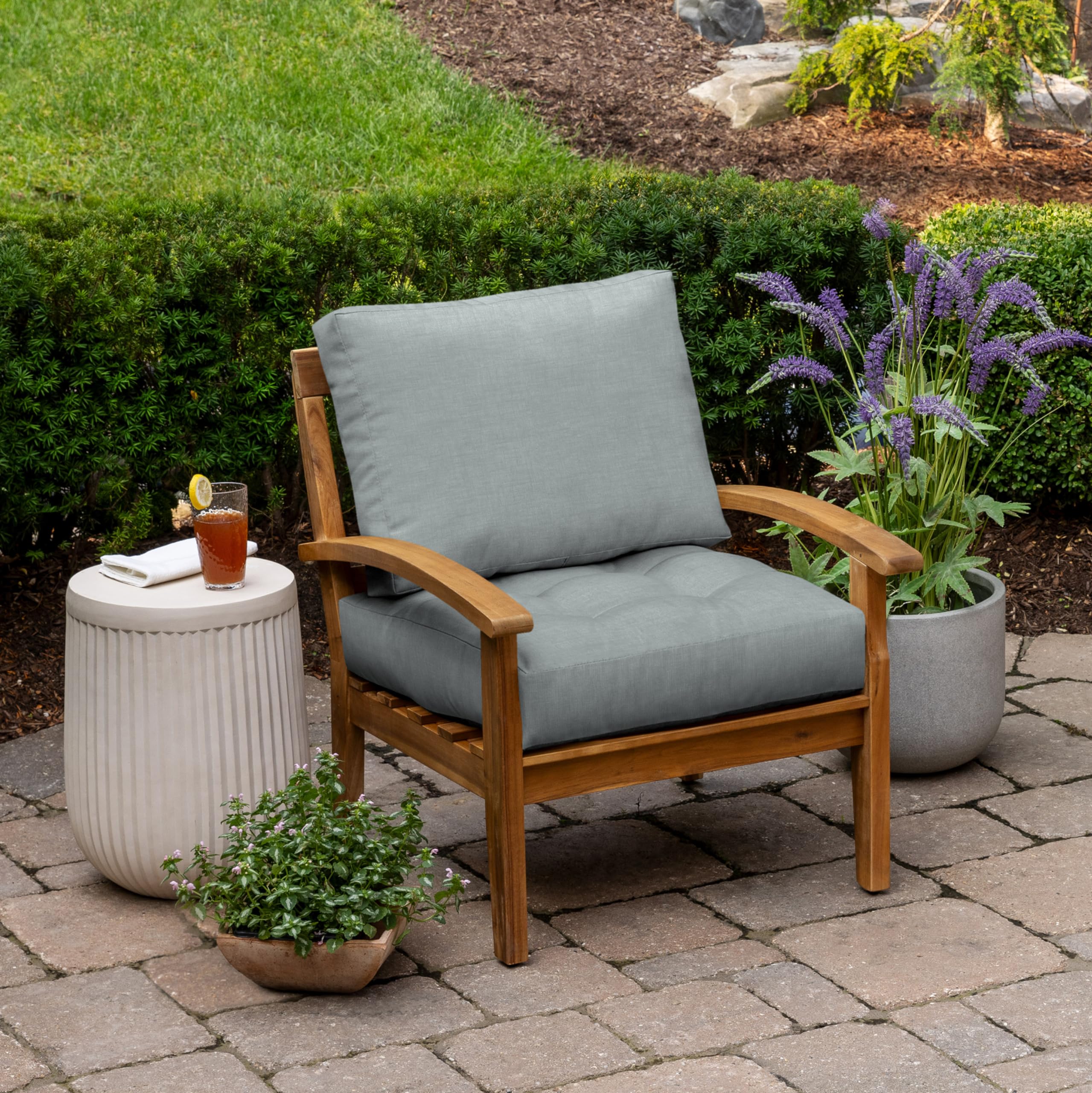 Arden Outdoor Plush Modern Tufted Blowfill Deep Seat Set, 24 x 24, Water Repellent, Fade Resistant, Deep Seat Bottom and Back Cushion for Chair and Sofa, Alana Tile
