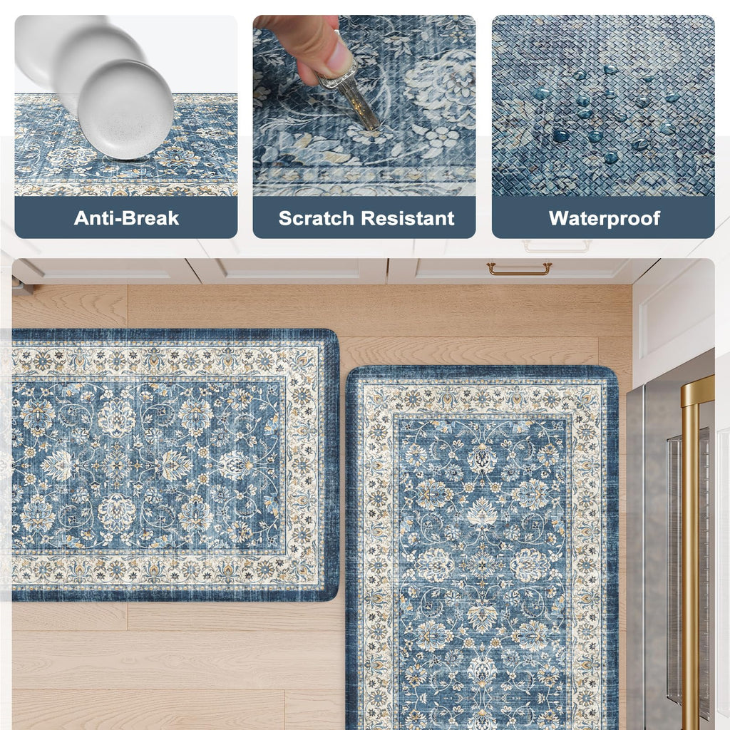KIMODE Anti Fatigue Kitchen Mats 17"x47"+17"x29", Farmhouse Kitchen Rugs Sets of 2, Cushioned Non Skid Kitchen Mats for Floor, Comfort Kitchen Floor Mats for Sink Laundry Desk Black