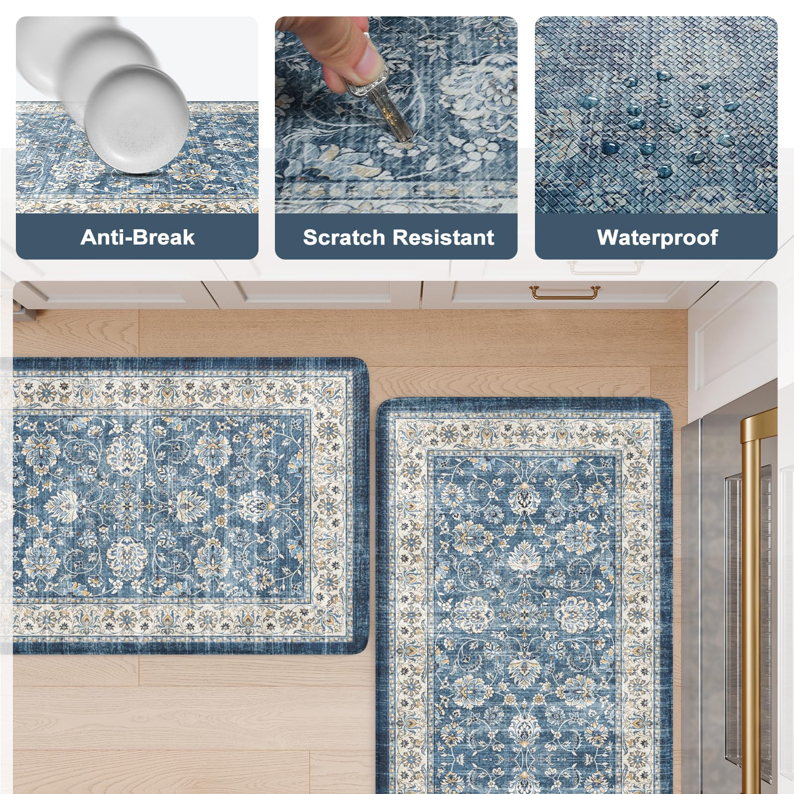 KIMODE Anti Fatigue Kitchen Mats 17"x47"+17"x29", Farmhouse Kitchen Rugs Sets of 2, Cushioned Non Skid Kitchen Mats for Floor, Comfort Kitchen Floor Mats for Sink Laundry Desk Black