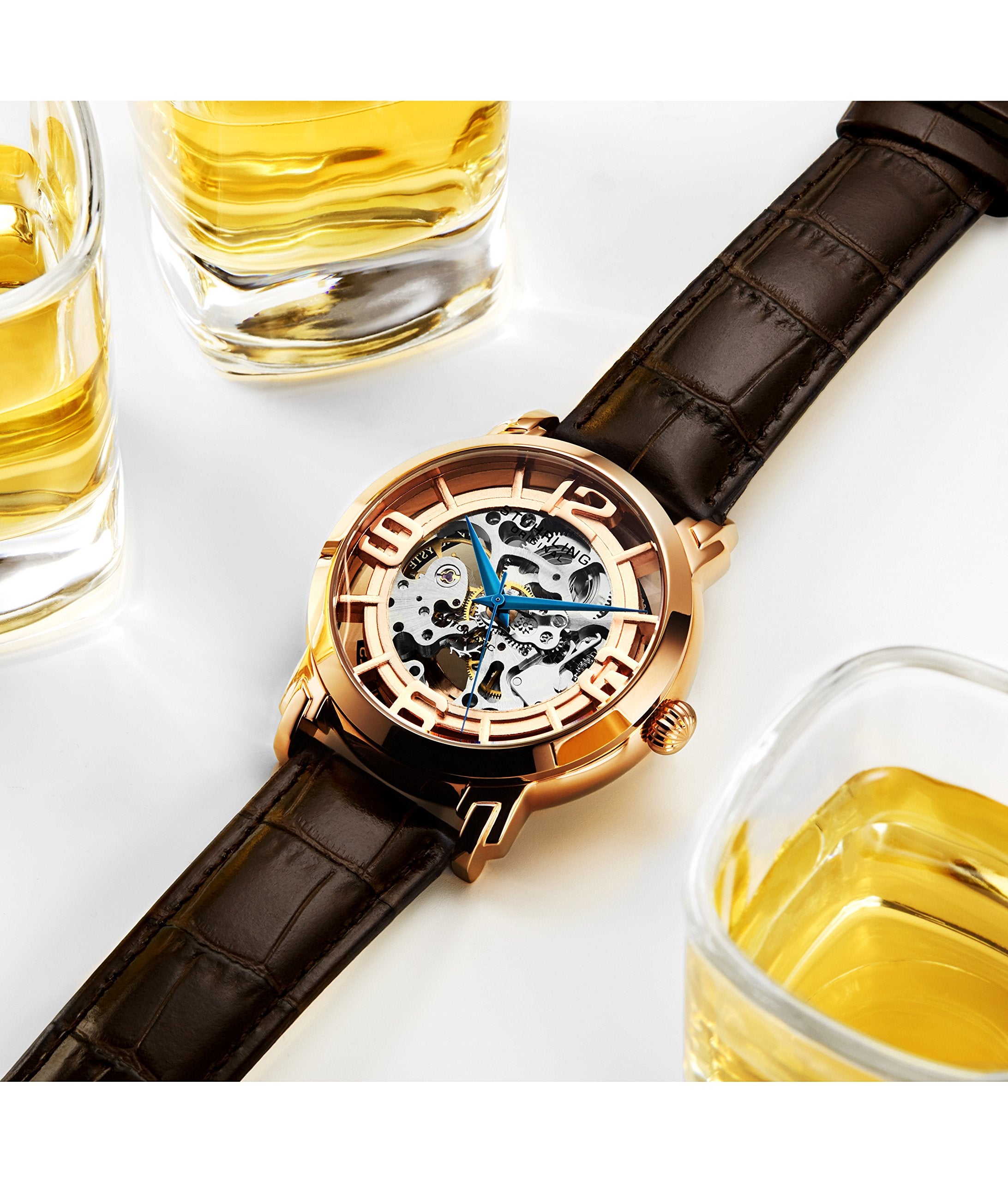 Stührling Original Men’s Skeleton Automatic Watch – Winchester 44 Elite, Stainless Steel Case, Mechanical Movement, Leather Strap