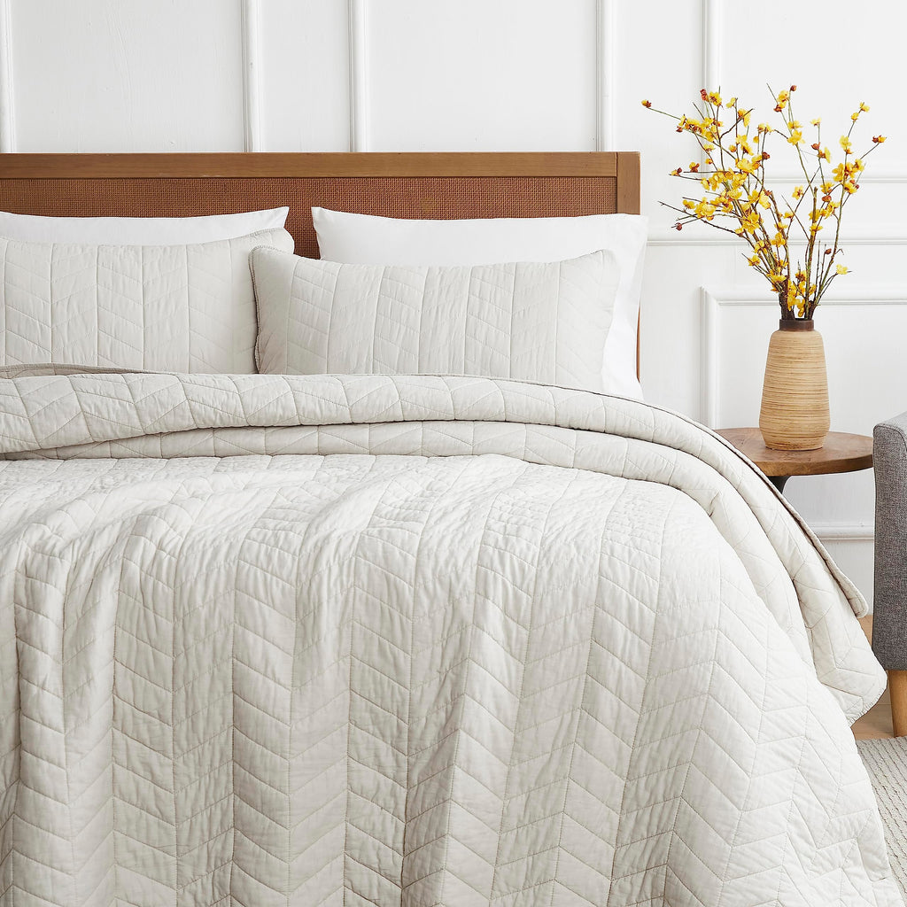 palassio Beige Cotton Quilt Twin Size Bedding Sets with Pillow Sham, White Lightweight Soft Bedspread Coverlet, Tan Cream Quilted Comforter Bed Cover for All Season, 2 Pieces, 68x86 inches