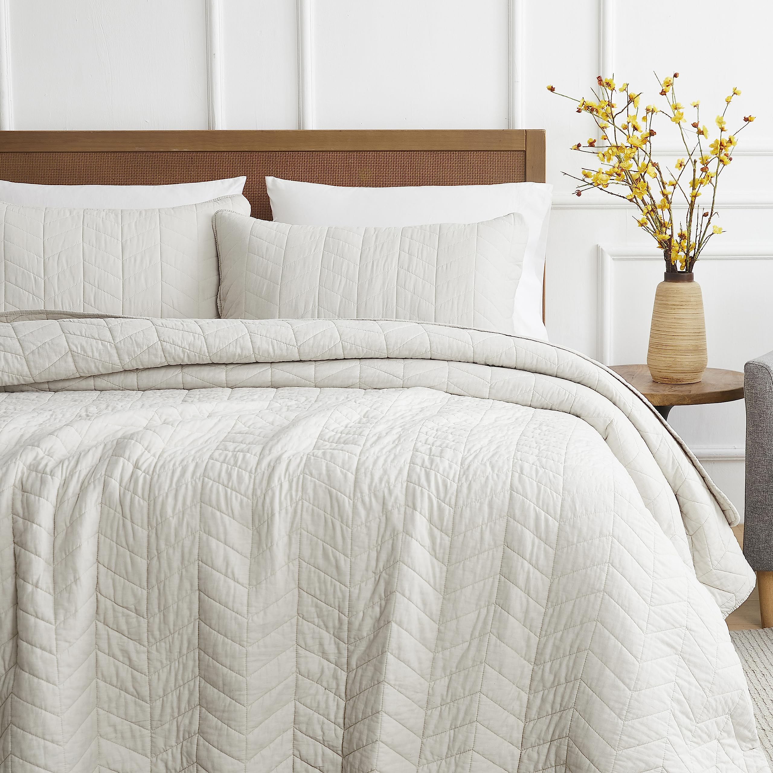 palassio Beige Cotton Quilt Twin Size Bedding Sets with Pillow Sham, White Lightweight Soft Bedspread Coverlet, Tan Cream Quilted Comforter Bed Cover for All Season, 2 Pieces, 68x86 inches