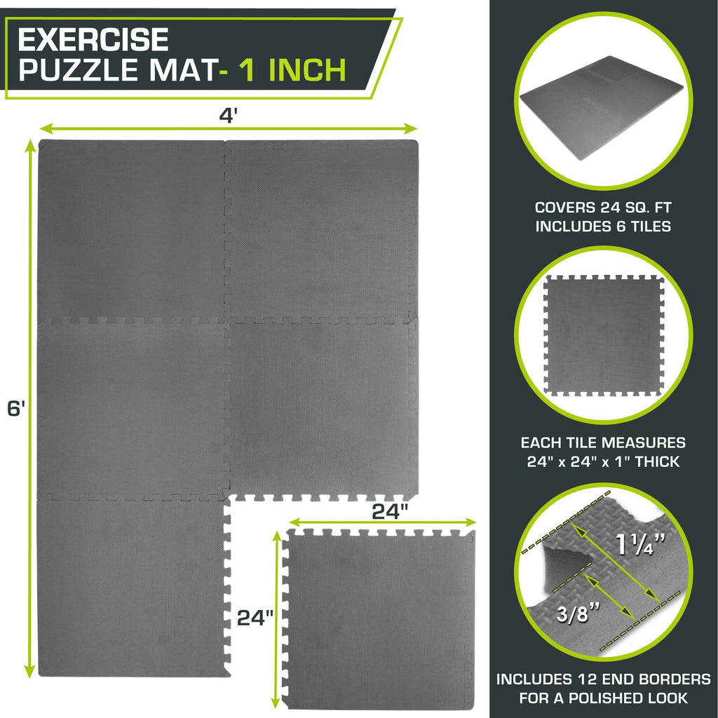 ProsourceFit Weaved Pattern Extra Thick Exercise Puzzle Mat 1-inch, EVA Foam Interlocking Tiles for Protective, Cushioned Flooring for Home and Gym Equipment; Black, 72 SQ FT, 18 Tiles