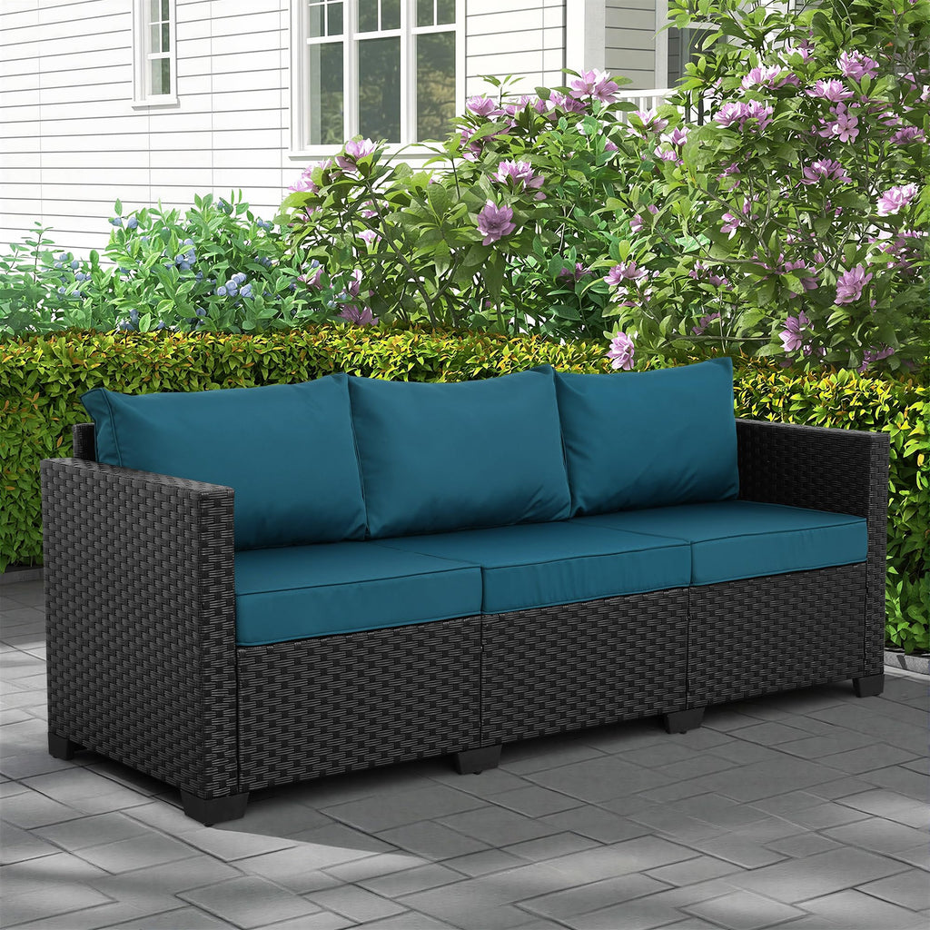 Rattaner Outdoor Furniture Outdoor Couch Patio Furniture 3-seat Sofa Deep Seat High Backrest with Waterproof Cover and Anti-Slip Cushions, Light Grey