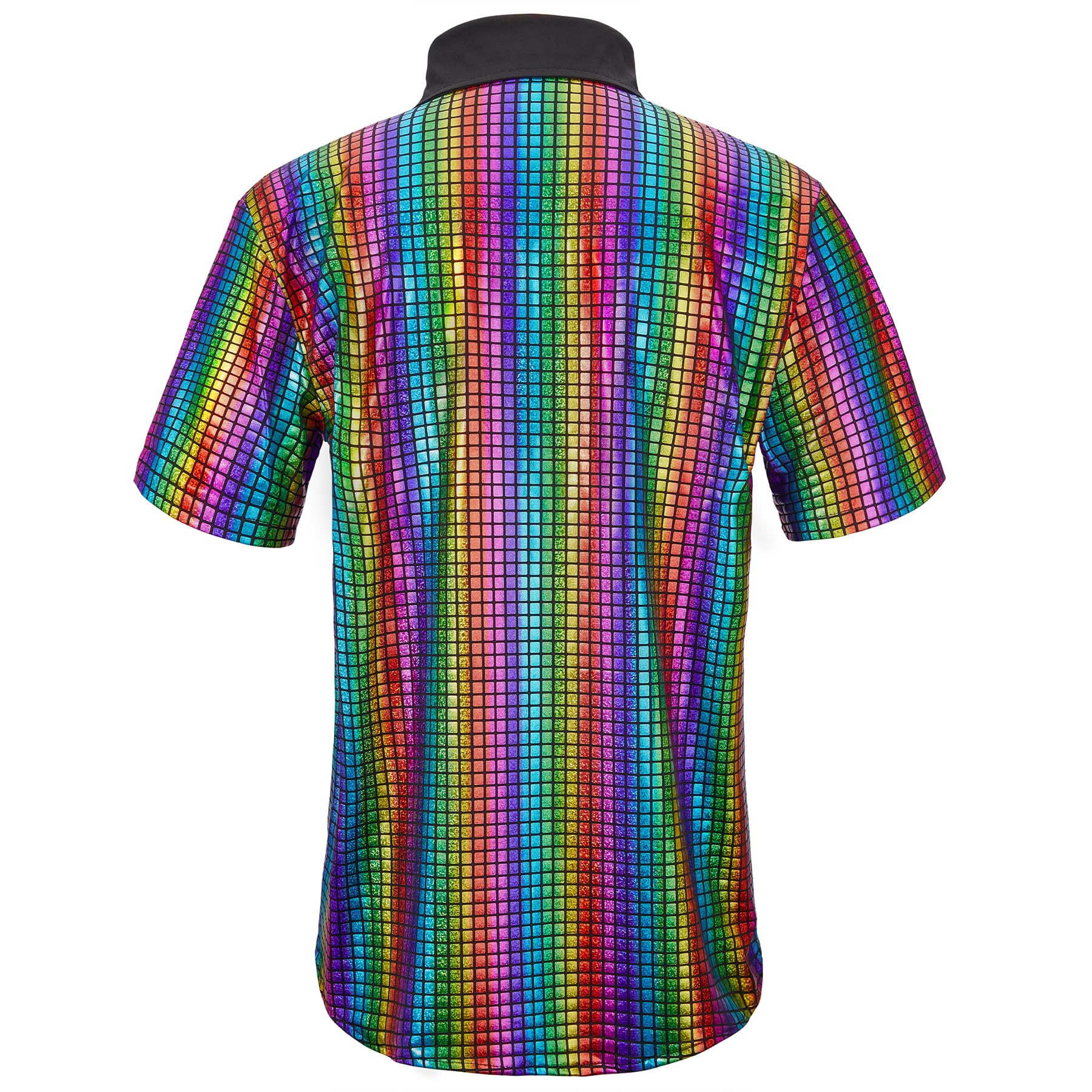 Zando Men's Sequin 70s 80s Disco Shirt - Retro Short Sleeve Button Up Costume Halloween New Year Party Outfit Top & Clubwear