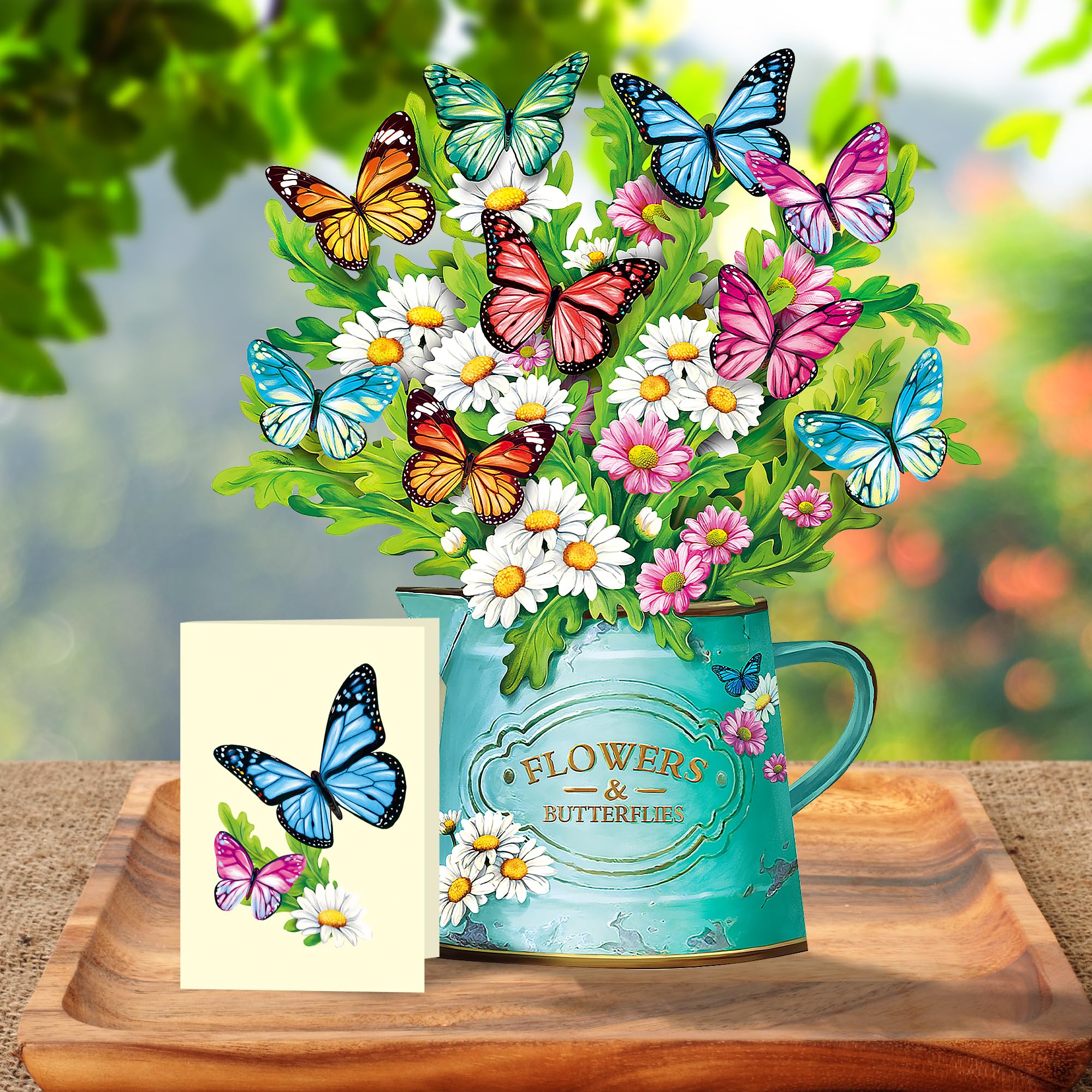 Airpark 3D Pop Up Paper Flowers Bouquet Card 12’‘ with Note & Envelope, Birthday Gifts, Get Well, Thank You, Greeting Cards for Women Mom Wife Friends, Daisies and Butterflies