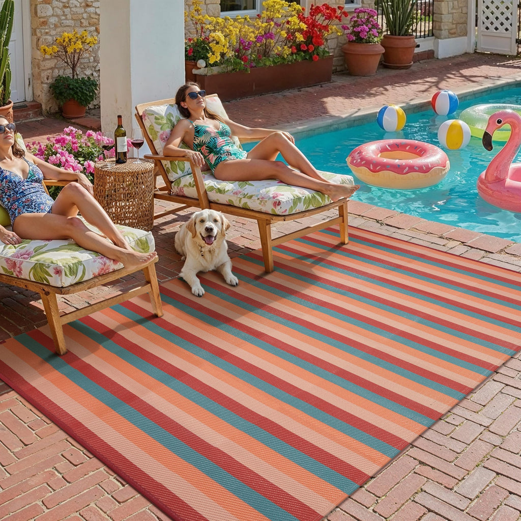 PureCozy Outdoor Plastic Straw Rug Black Beige Large Outside Waterproof Outdoor Patio 5x8 Carpet Geometric Reversible Mat Modern for Camping RV Porch Deck Balcony Beach