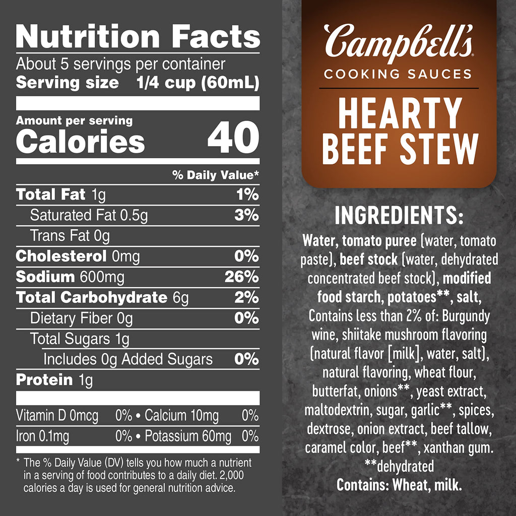 Campbell's Cooking Sauces, Hearty Beef Stew, 12 Oz Pouch