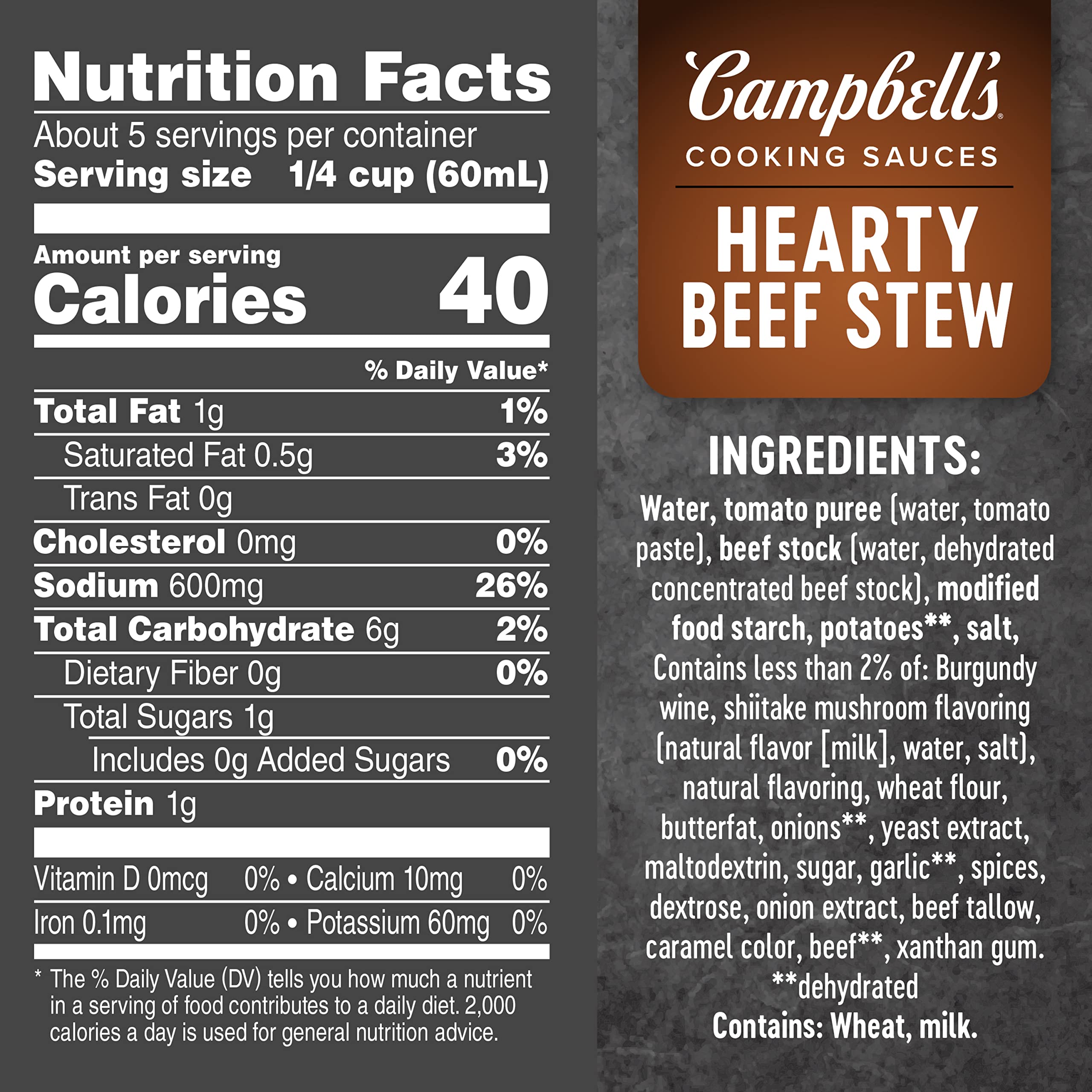 Campbell's Cooking Sauces, Hearty Beef Stew, 12 Oz Pouch