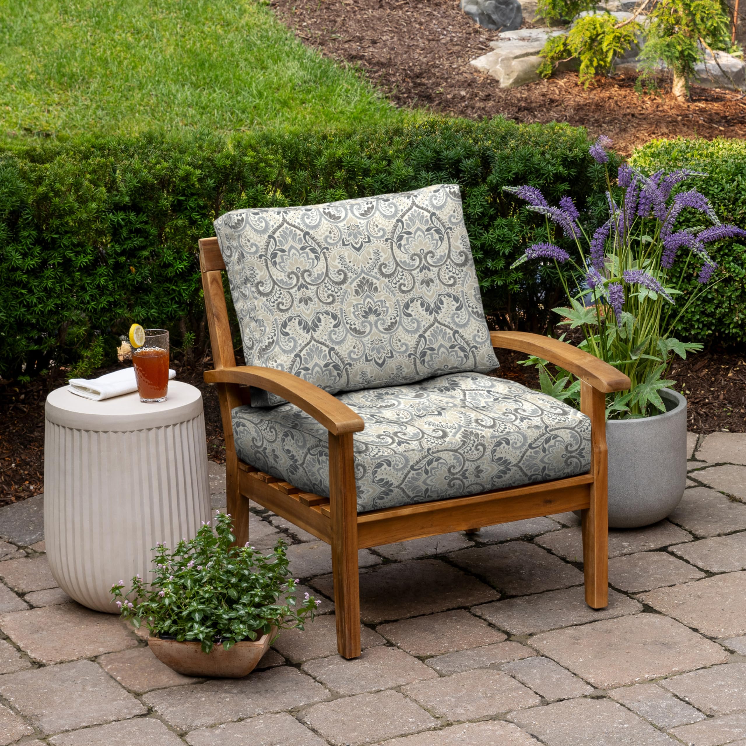 Arden Outdoor Plush Modern Tufted Blowfill Deep Seat Set, 24 x 24, Water Repellent, Fade Resistant, Deep Seat Bottom and Back Cushion for Chair and Sofa, Alana Tile