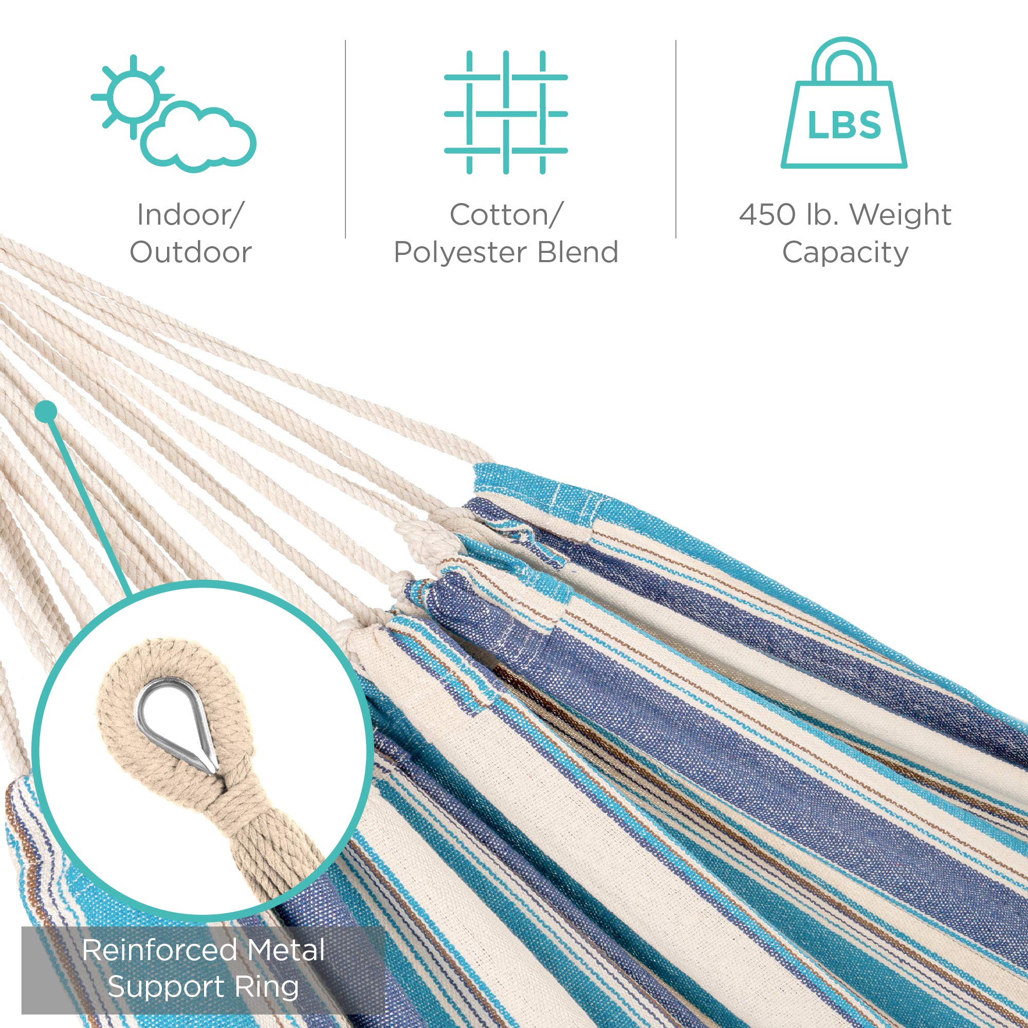 Best Choice Products Double Hammock with Steel Stand, Indoor Outdoor Brazilian-Style Cotton Bed w/Carrying Bag, 2-Person Capacity - Abyss