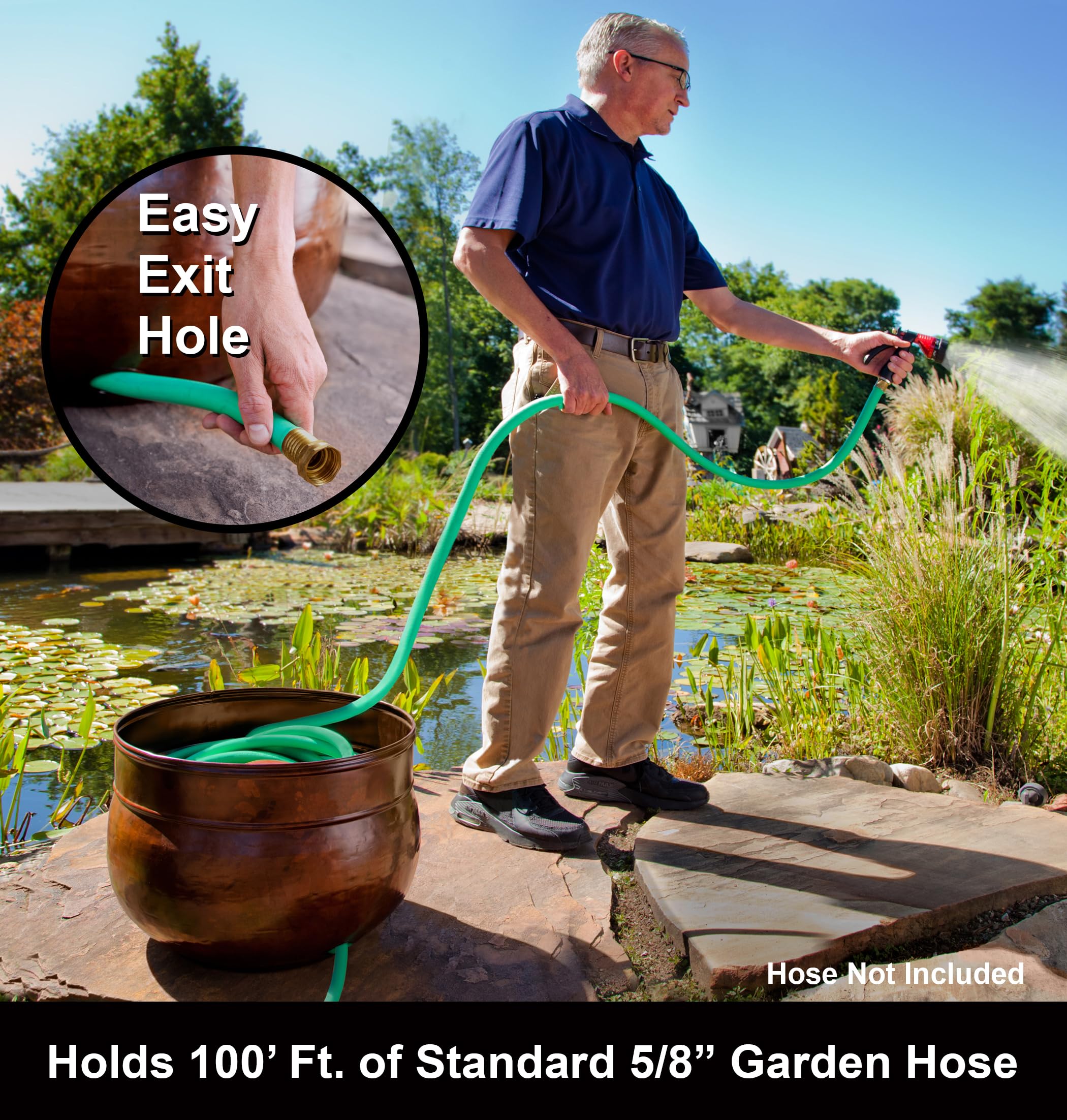 Liberty Garden Products Garden 1901 Rustic Garden Hose Pot, Holds 100-Feet of 5/8-Inch, Bronze