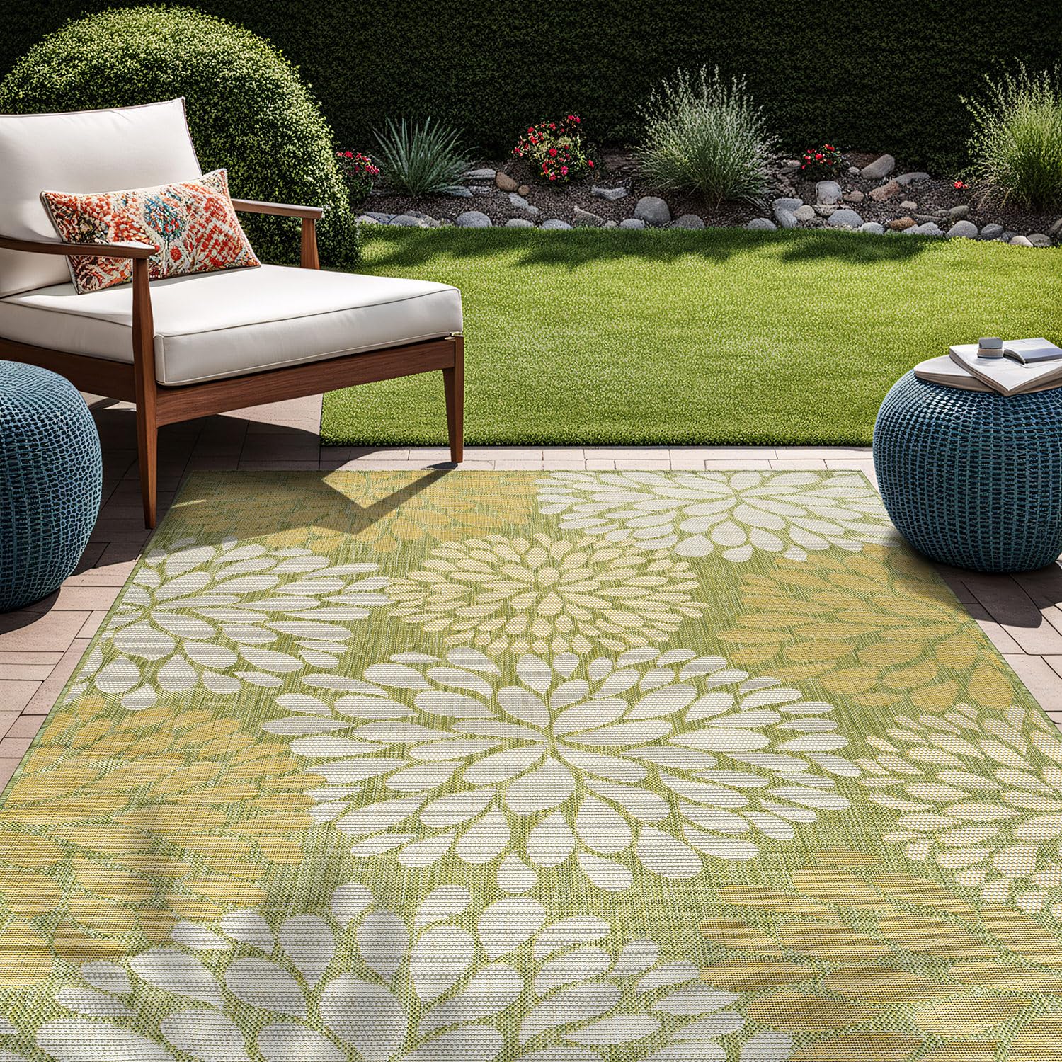 Beverly Rug Outdoor Rug 5x7 Modern Bordered Area Rugs for Indoor and Outdoor Patio Deck Porch Garden Waterproof Weather Sun Resistant Washable Outside Carpet (5 x 7 Beige)