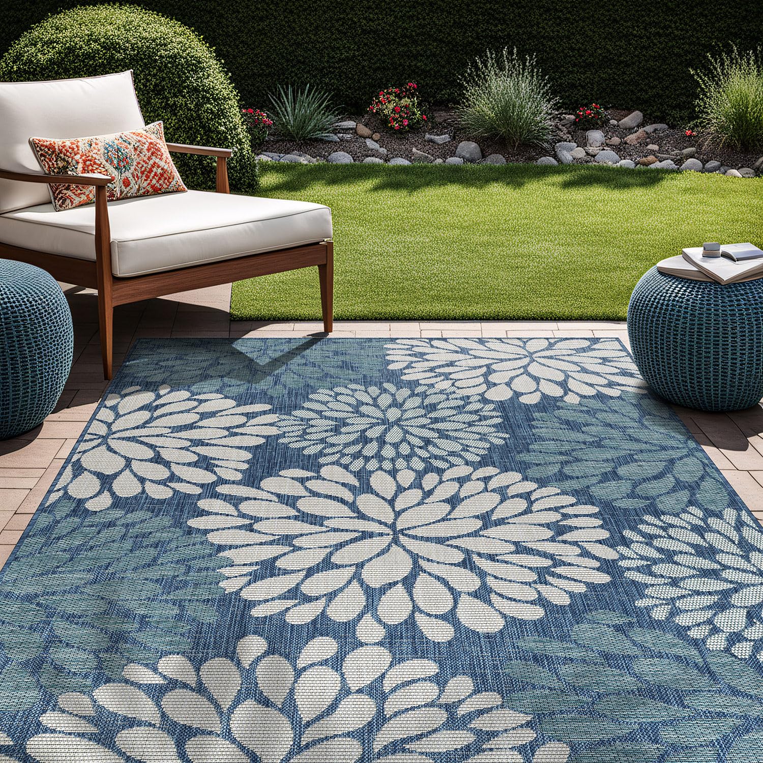 Beverly Rug Outdoor Rug 5x7 Modern Bordered Area Rugs for Indoor and Outdoor Patio Deck Porch Garden Waterproof Weather Sun Resistant Washable Outside Carpet (5 x 7 Beige)