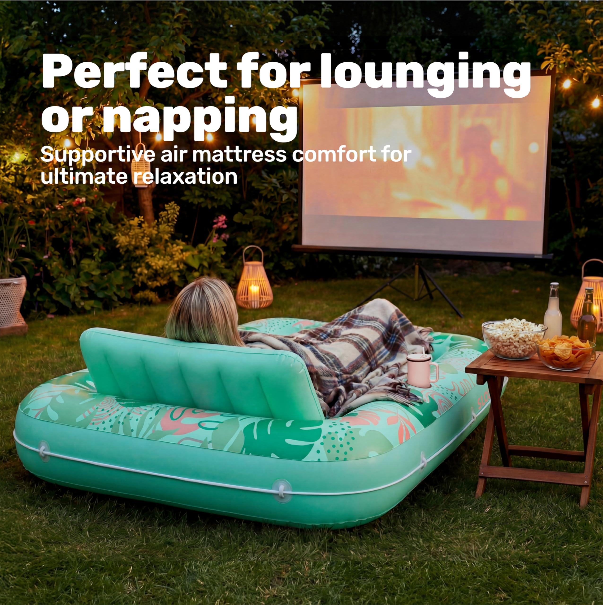 SLOOSH Inflatable Tanning Pool Lounger Float, 85" x 57" Extra Large Pool Floats Adult with Pillow, 4 in 1 Suntan Tub Raft Floatie,Sunbathing Bed Lounge for Water Blow Up Ball Pit Party Gifts, XL-Blue