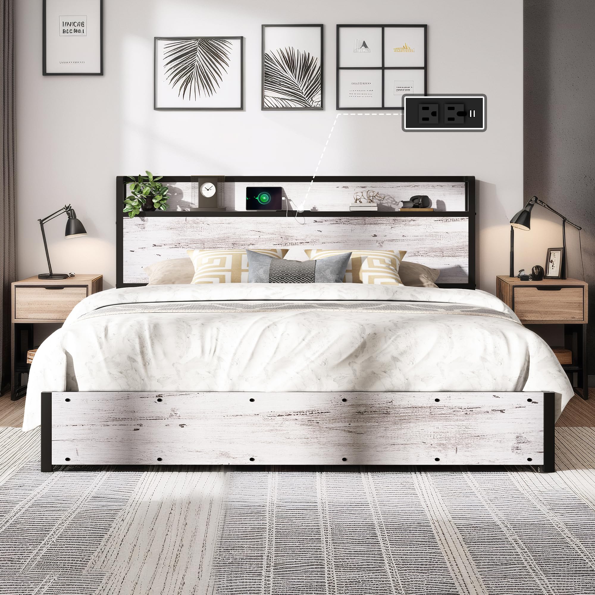 LUXOAK Full Size Lift Up Storage Bed, Wood Platform Bed Frame with Storage Headboard & Charging Station, No Box Spring Needed, Easy Assembly, Black