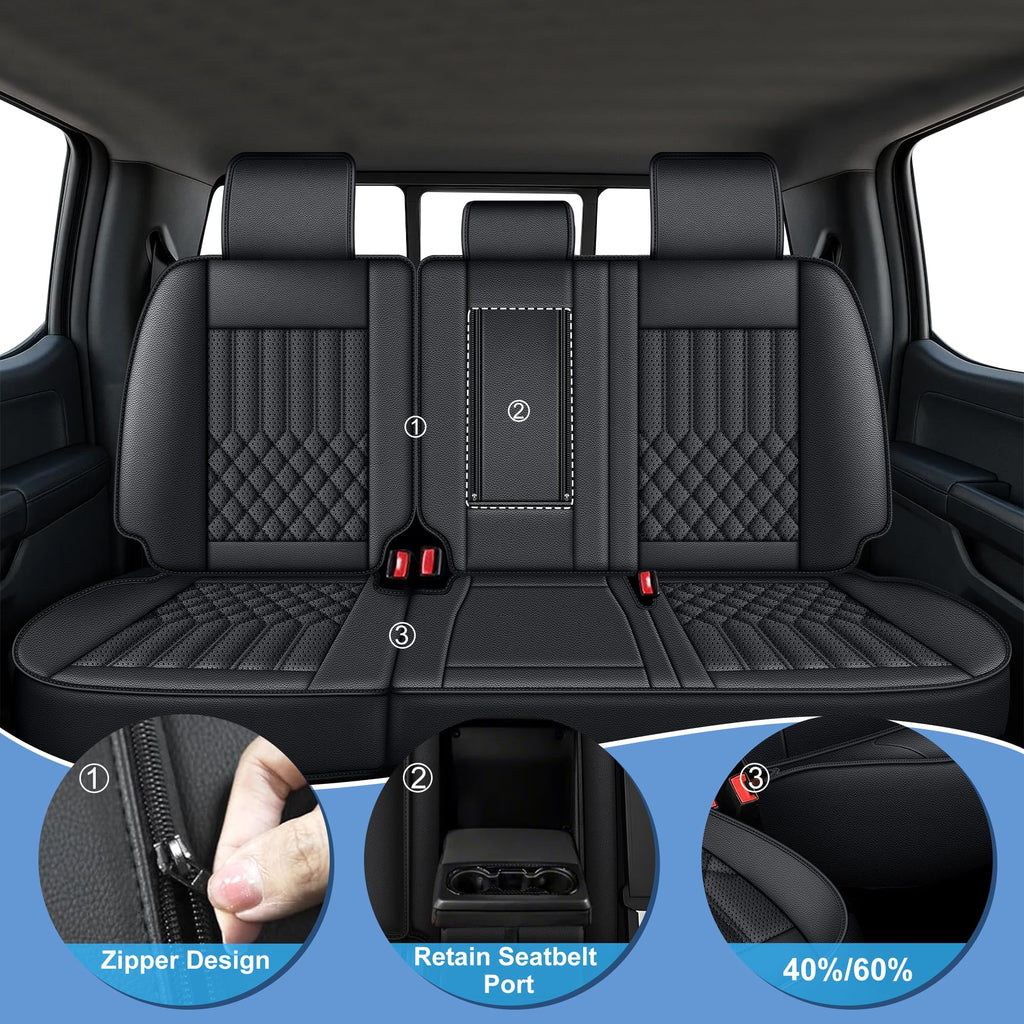 AOMSAZTO Seat Covers Fit for Ford F150 : 2009-2024 2025 2026 - F250/F350/F450 2017-2024 2025 2026 Truck Pick-up Front Car Seat Covers Faux Leather(Blackline, 2PCS Front)