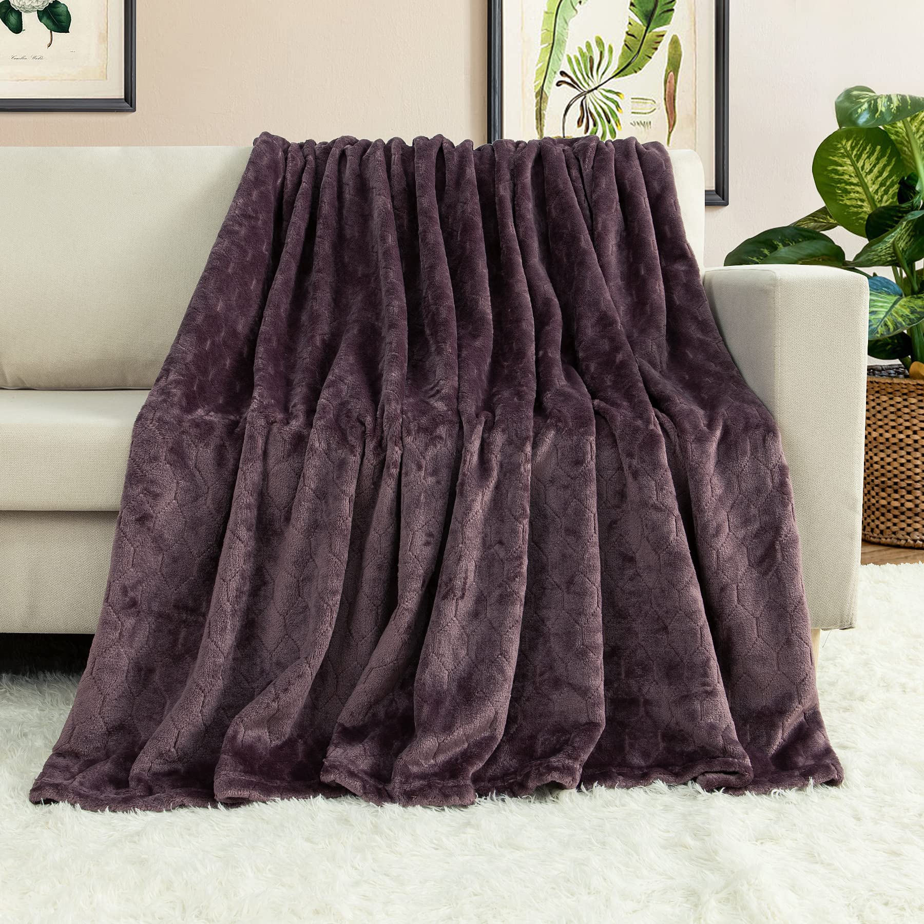 TOONOW Fleece Blanket Fuzzy Plush Throw Blanket 50" x 60", Super Soft Fluffy Bed Blanket Geometric Pattern Comfy Microfiber Flannel Blankets for Couch, Bed, Sofa, Black