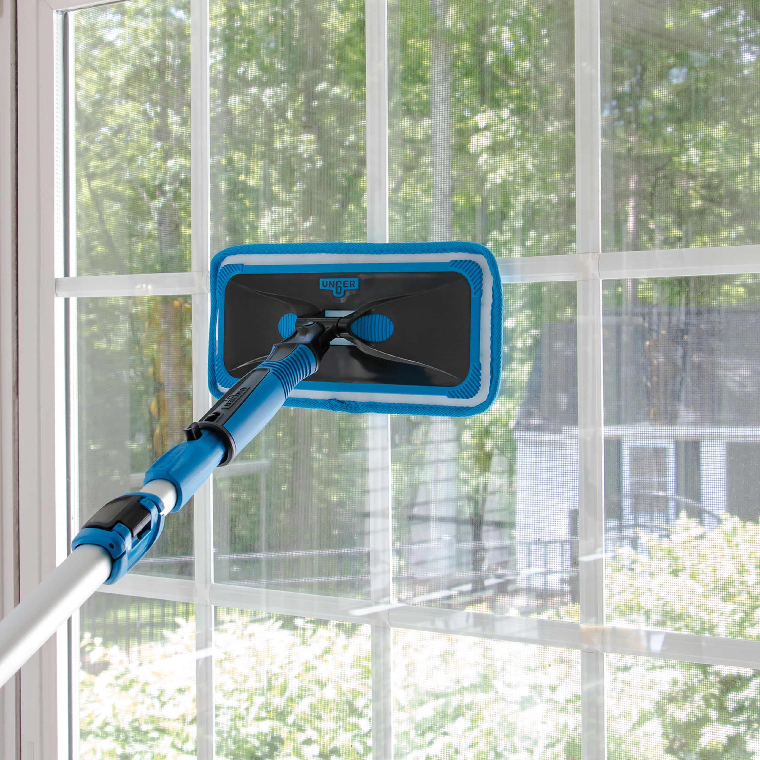 Unger Professional Indoor Window Cleaning Kit with 2' Pole — Swivel Head Pad Washer for Glass, Mirrors & Flat Surfaces, Streak-Free Results, 2 Reusable Microfiber Pads, Wet or Dry Use