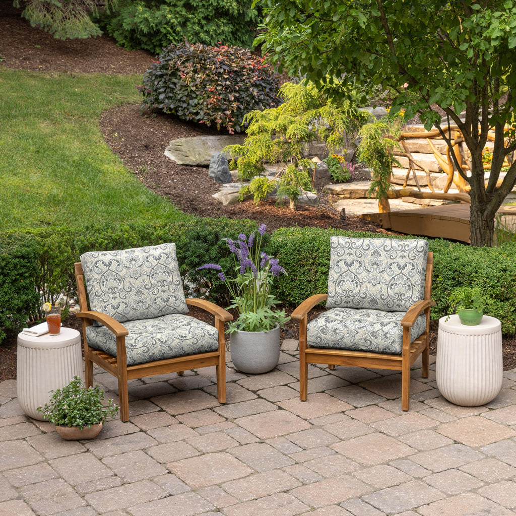 Arden Outdoor Plush Modern Tufted Blowfill Deep Seat Set, 24 x 24, Water Repellent, Fade Resistant, Deep Seat Bottom and Back Cushion for Chair and Sofa, Alana Tile