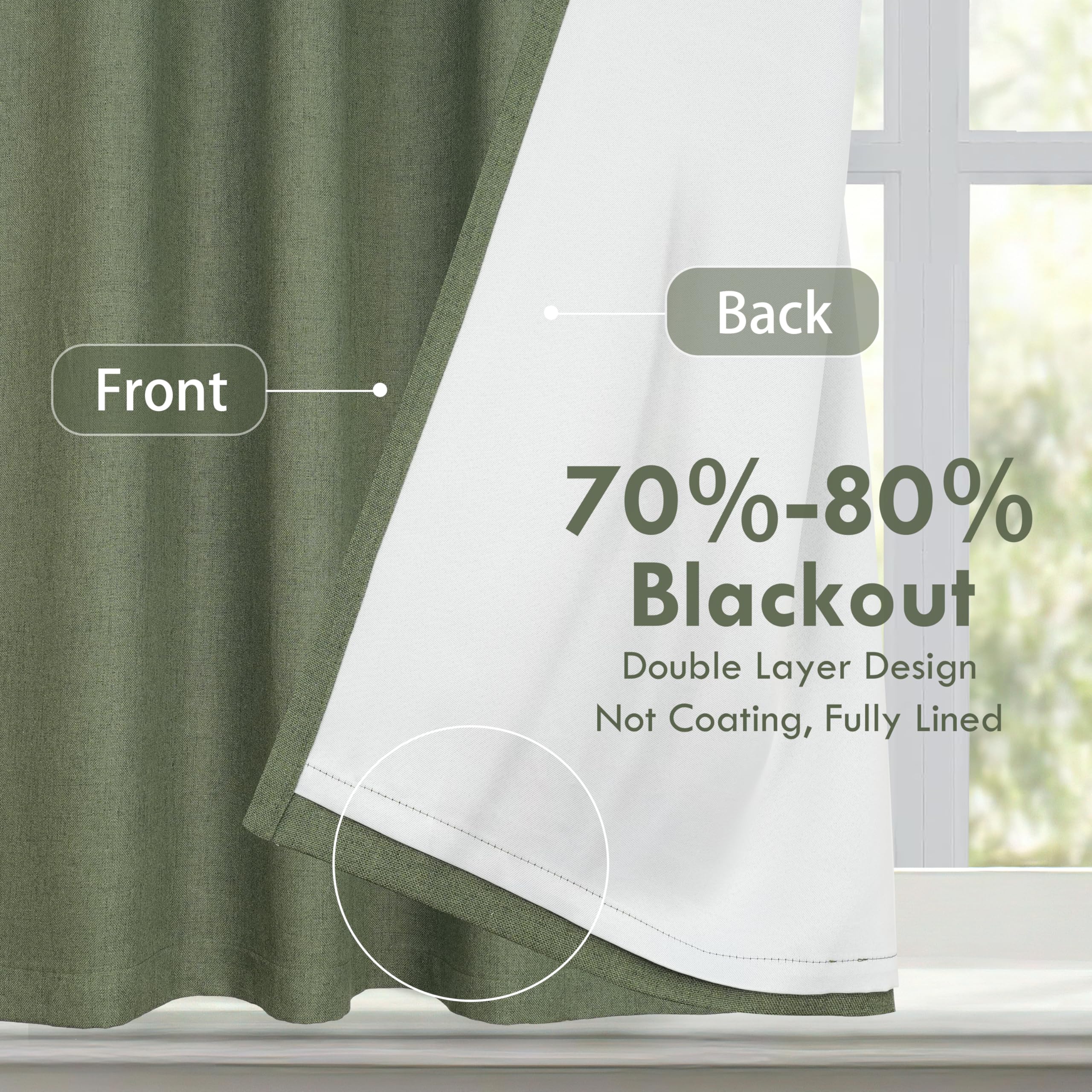 DriftAway Double Layer Linen Blackout Tie Up Curtains Thermal Insulated Fully Lined Balloon Roman Shade Bathroom Window Adjustable Rod Pocket for Small Window 25 Inch by 47 Inch Beige