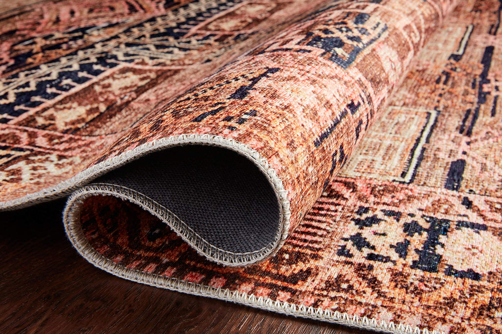 Loloi Layla Collection LAY-07 Blue/Tangerine 2'-3" x 3'-9" .13" Thick Accent Rug, Soft, Durable, Vintage Inspired, Distressed, Low Pile, Non-Shedding, Easy Clean, Printed, Living Room Rug