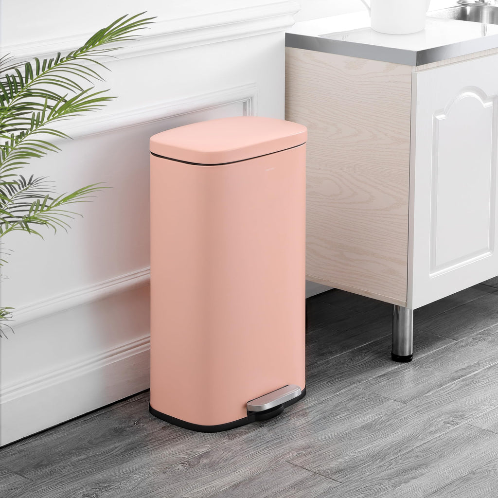 happimess HPM1011B Curtis 8-Gallon Step-Open Trash Can with Soft-Close Lid, Modern, Minimalistic, Fingerprint Proof for Home, Kitchen, Laundry Room, Office, Bedroom, Bathroom, Black