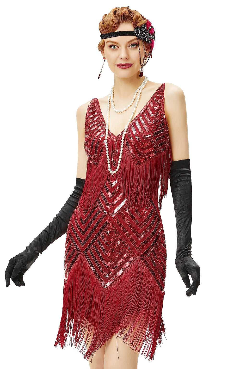 BABEYOND Women's 1920s Flapper Dress V Neck Slip Dress Roaring 20s Great Gatsby Dress for Party
