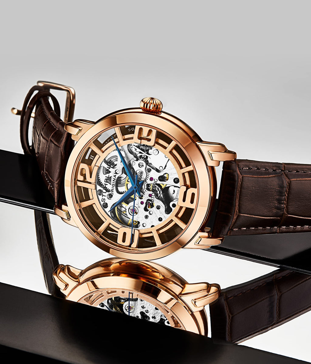 Stührling Original Men’s Skeleton Automatic Watch – Winchester 44 Elite, Stainless Steel Case, Mechanical Movement, Leather Strap