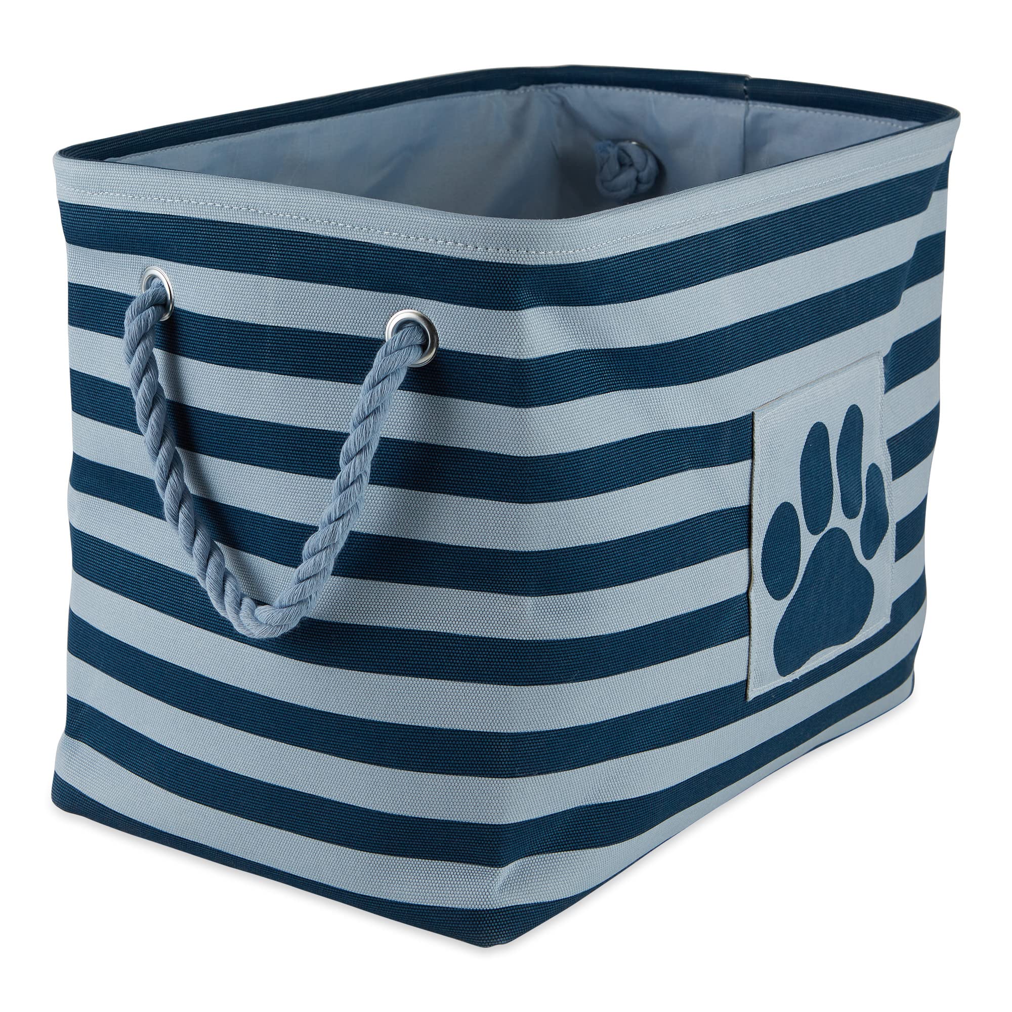 Bone Dry Pet Storage Collection Striped Paw Patch Bin, Aqua, Small Rectangle