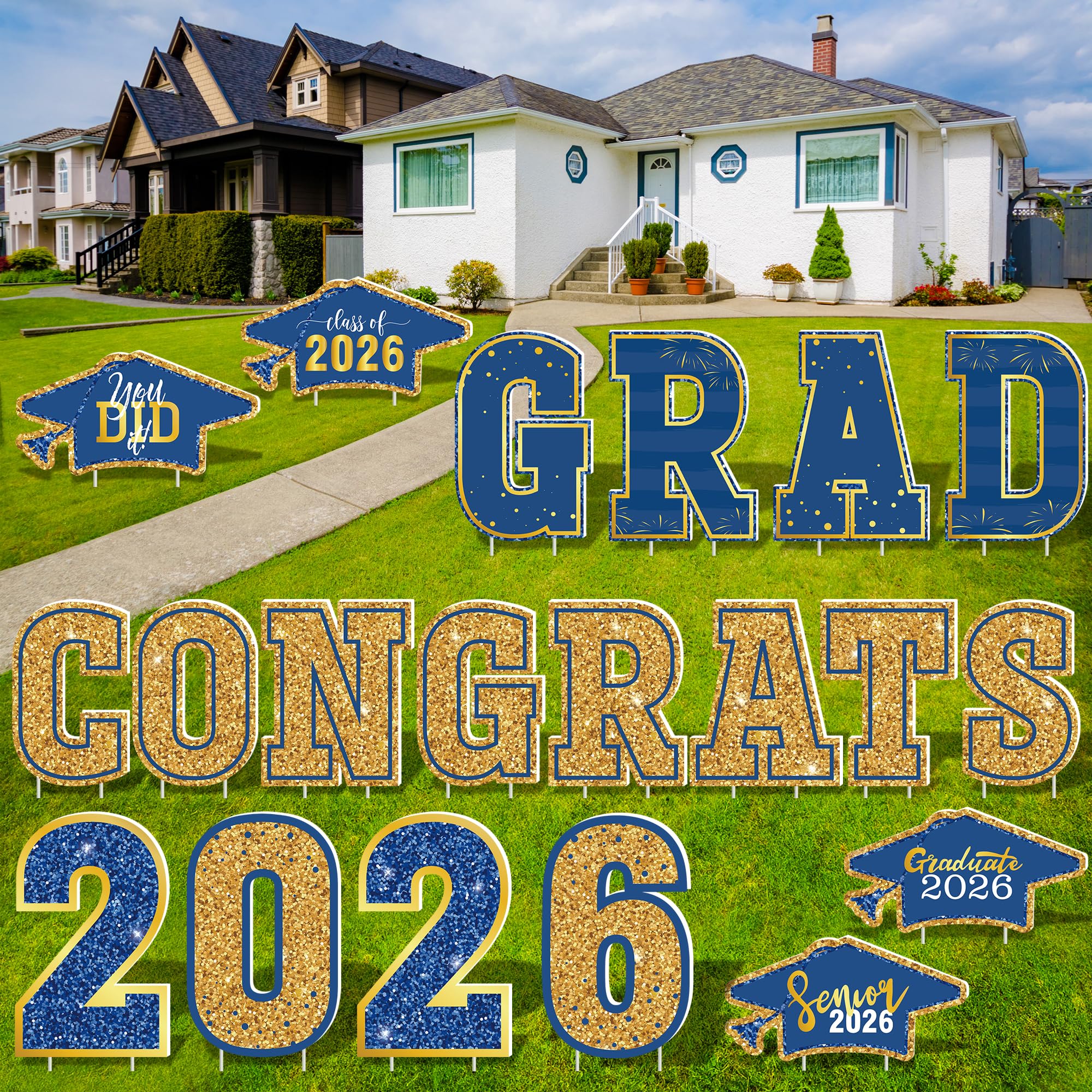 HOVACY 20 PCS Black Gold Graduation Yard Signs Class of 2026 | Black Gold 20 PCS, 40 Stakes, 11.57 x 16.14 in, Corrugated Plastic, Waterproof, Congrats Grad Sign, Graduation Sign