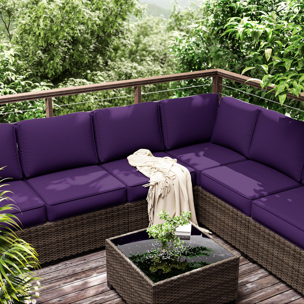 Outdoor Furniture Replacement Cushions, 5" Foam Foam High-Density, Fits 6-seat Sectional Rattan Conversation Set, 14 Piece Patio Water-Resistant Replacement Sofa Cushions, Liner&Cover