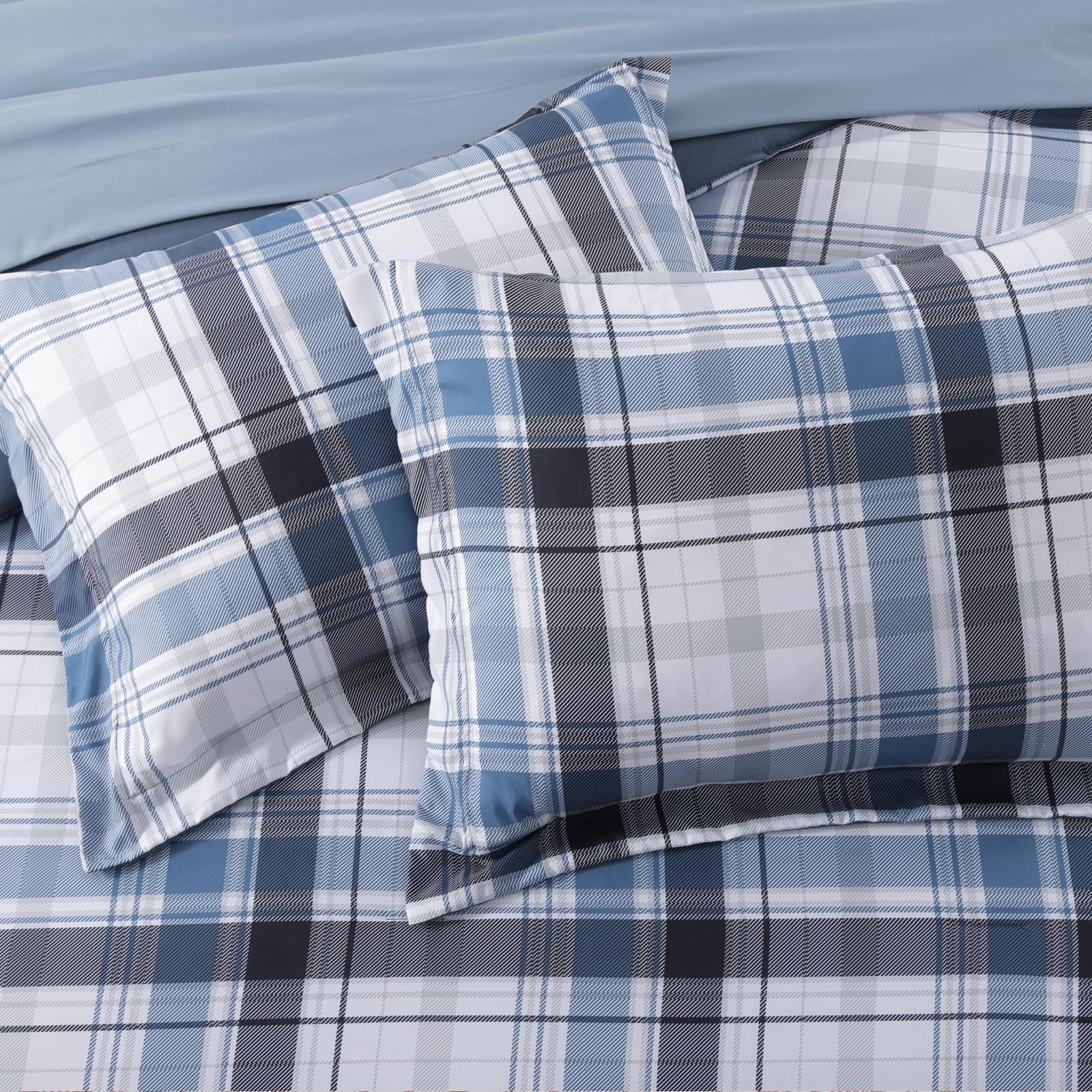 MaiRêve Queen Comforter Set, Classic Plaid Farmhouse Bedding Sets 7 Pieces, Beige All Season Bed in A Bag with Sheets, Pillowcases & Shams